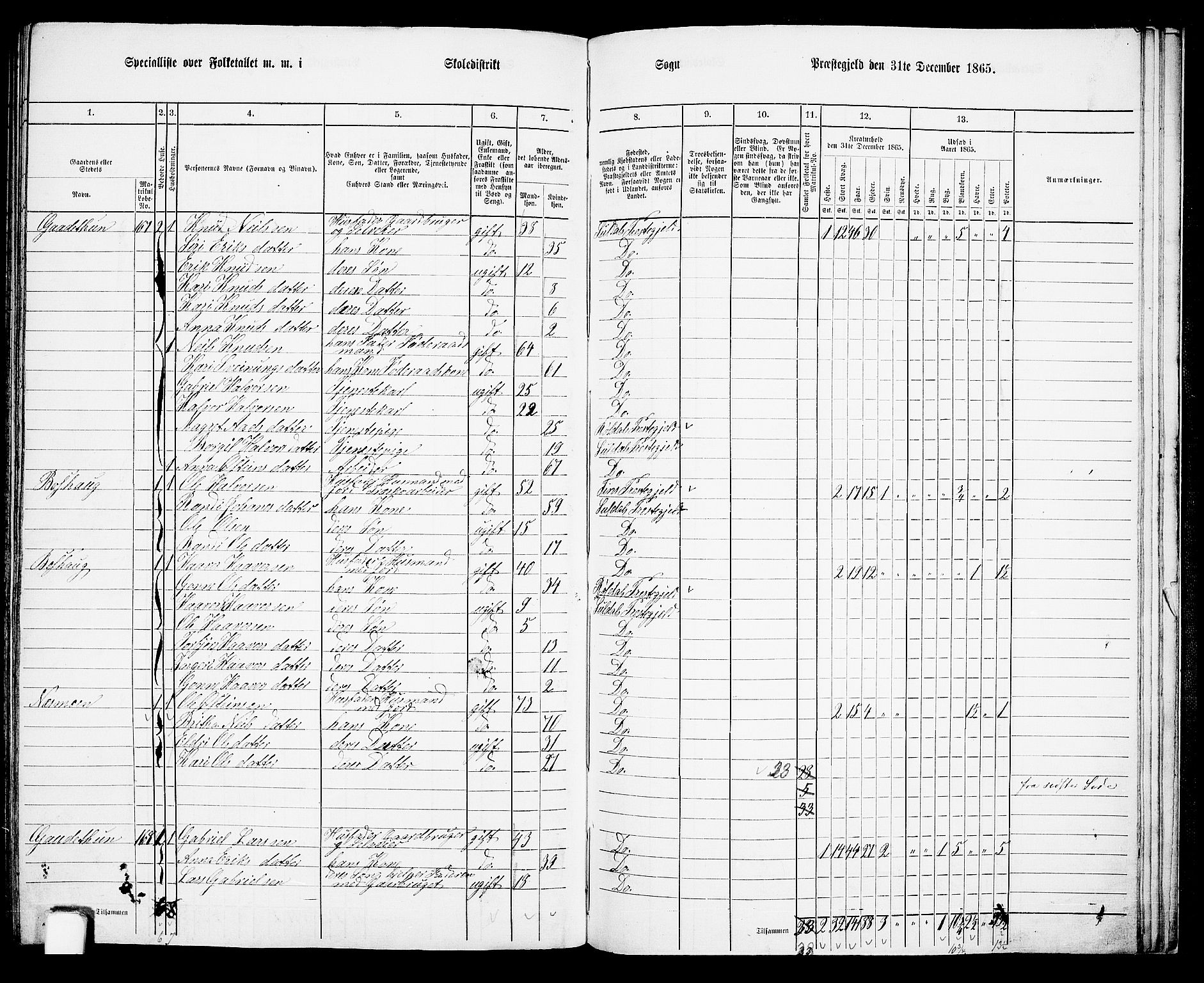 RA, 1865 census for Suldal, 1865, p. 105