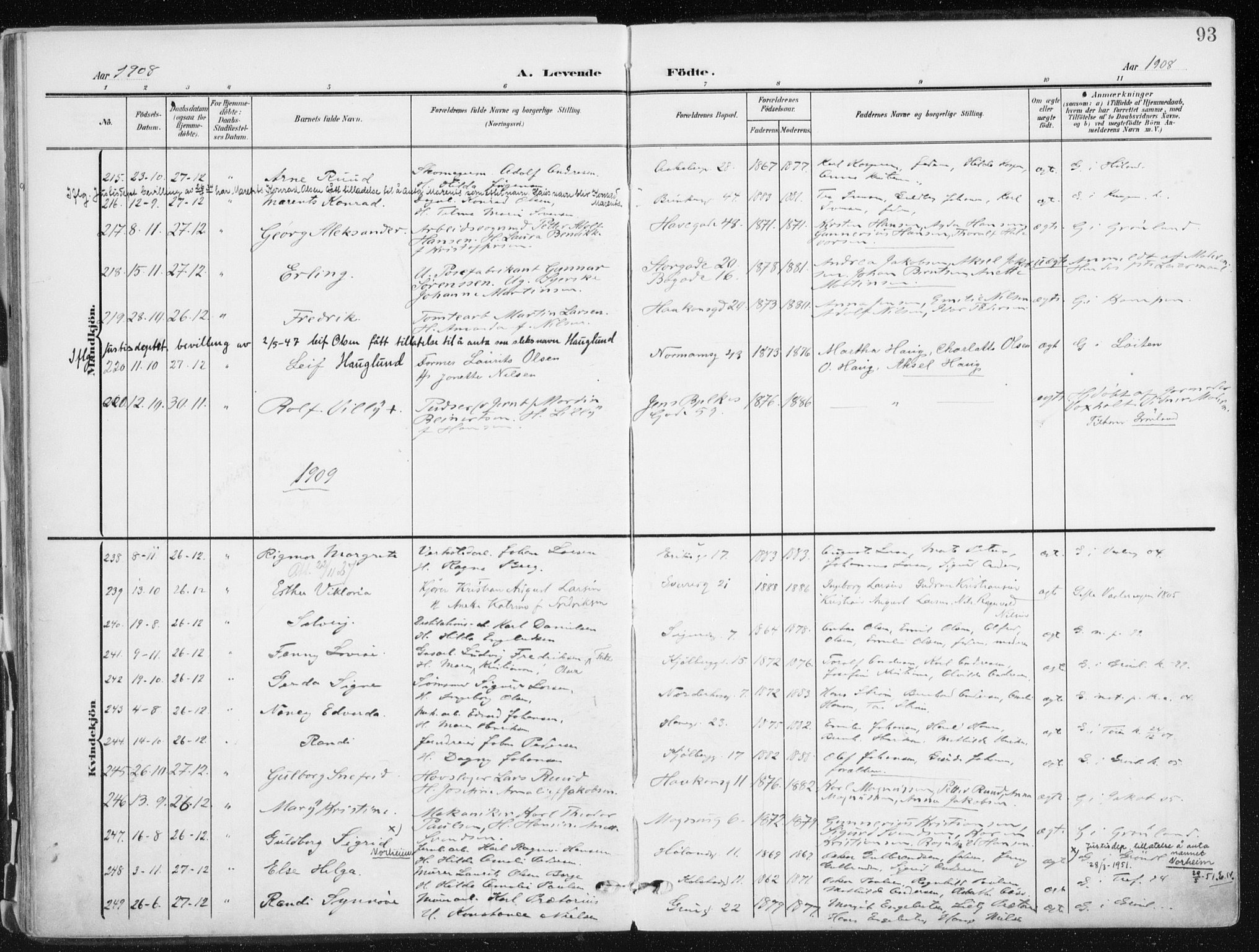 Kampen prestekontor Kirkebøker, AV/SAO-A-10853/F/Fa/L0010: Parish register (official) no. I 10, 1905-1917, p. 93