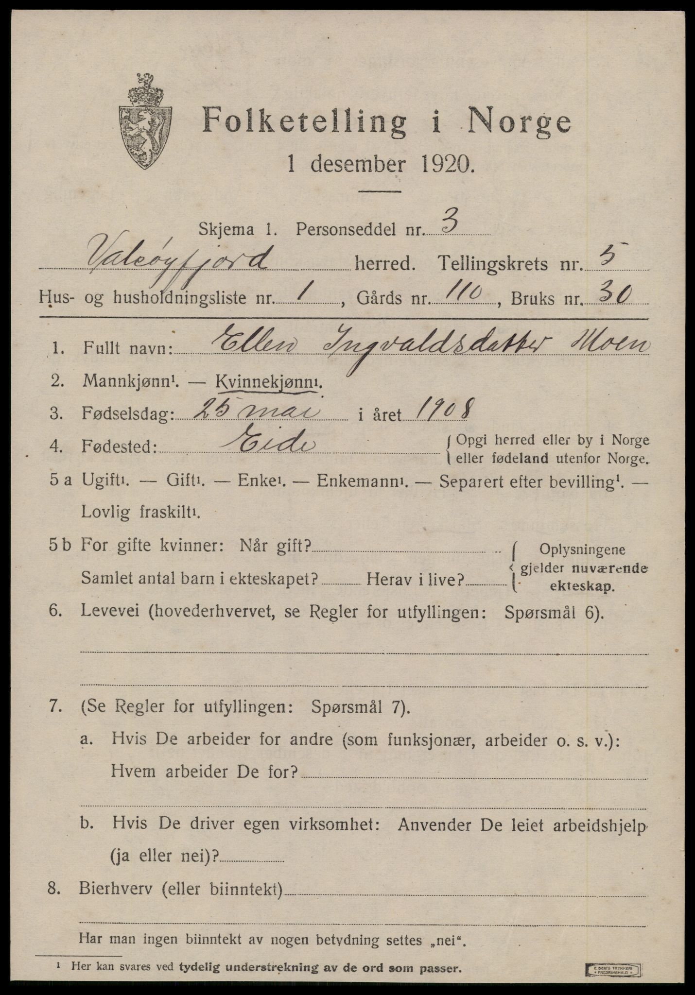 SAT, 1920 census for Valsøyfjord, 1920, p. 2383