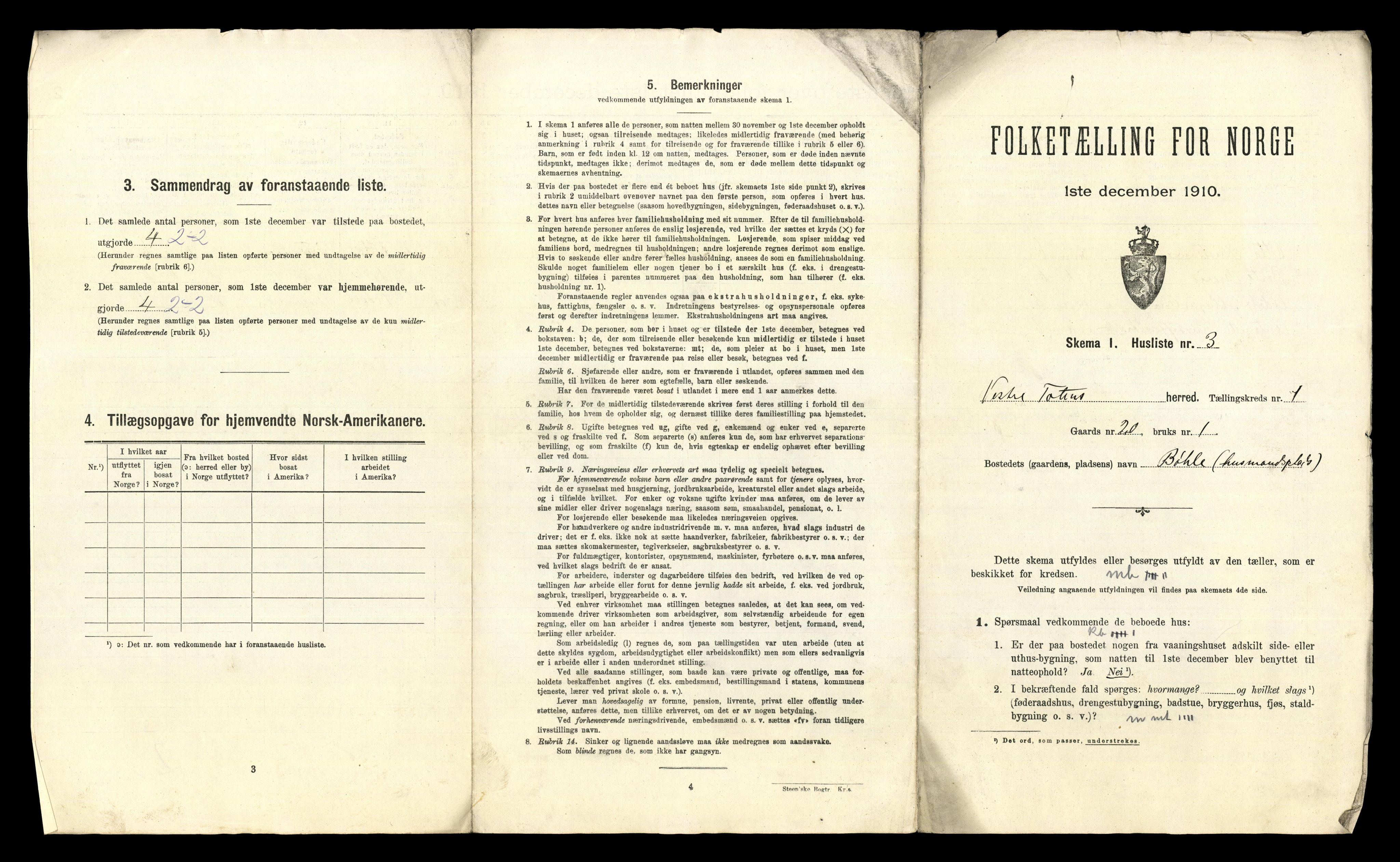 RA, 1910 census for Vestre Toten, 1910, p. 45