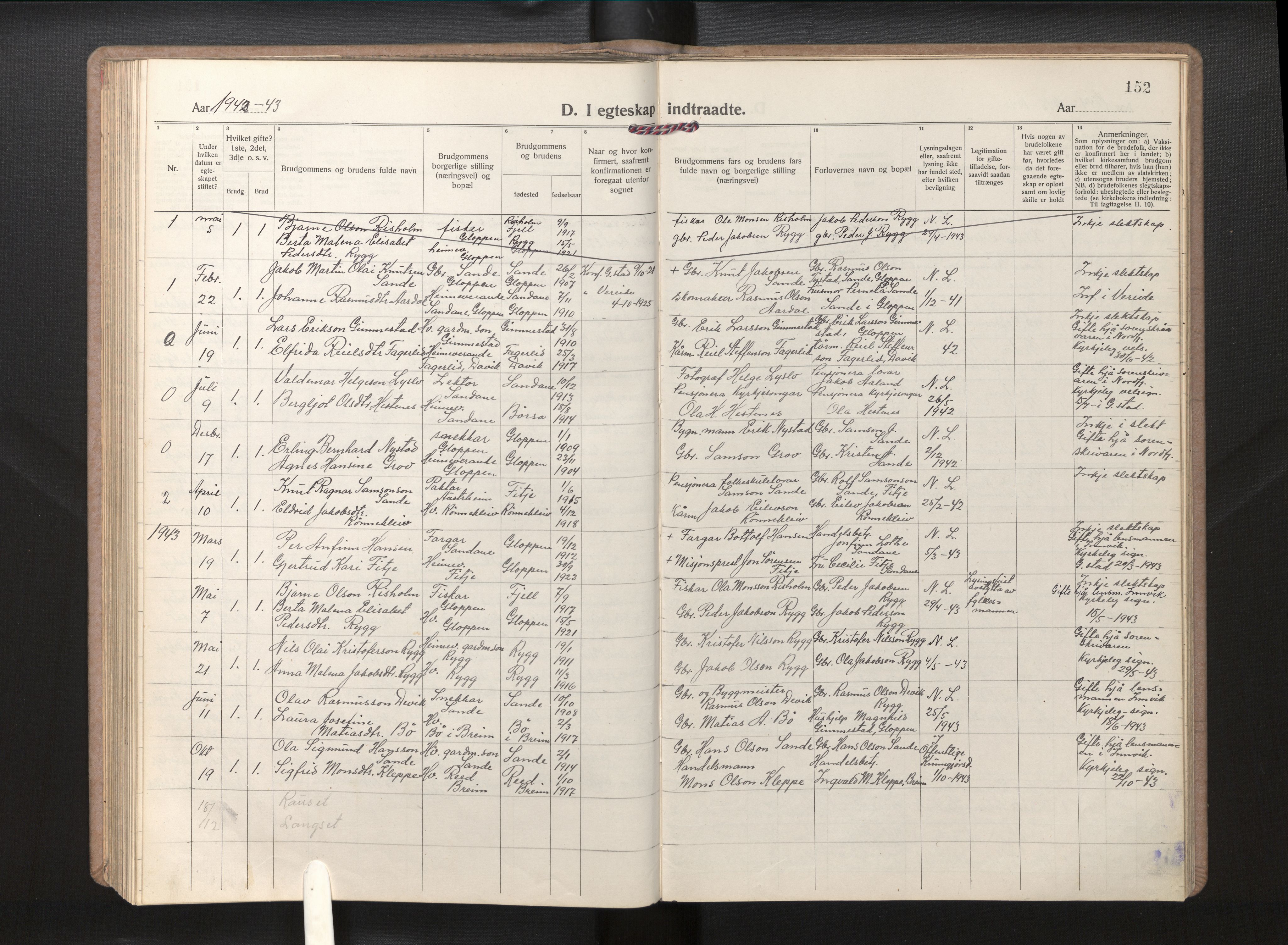 Gloppen sokneprestembete, SAB/A-80101/H/Hab/Habd/L0002: Parish register (copy) no. D 2, 1921-1967, p. 151b-152a