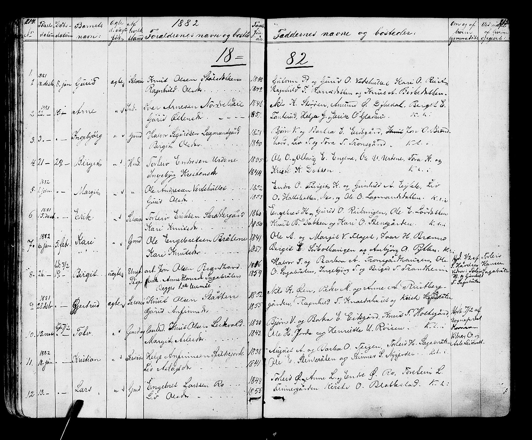 Gol kirkebøker, AV/SAKO-A-226/G/Ga/L0002: Parish register (copy) no. I 2, 1860-1887, p. 214-215