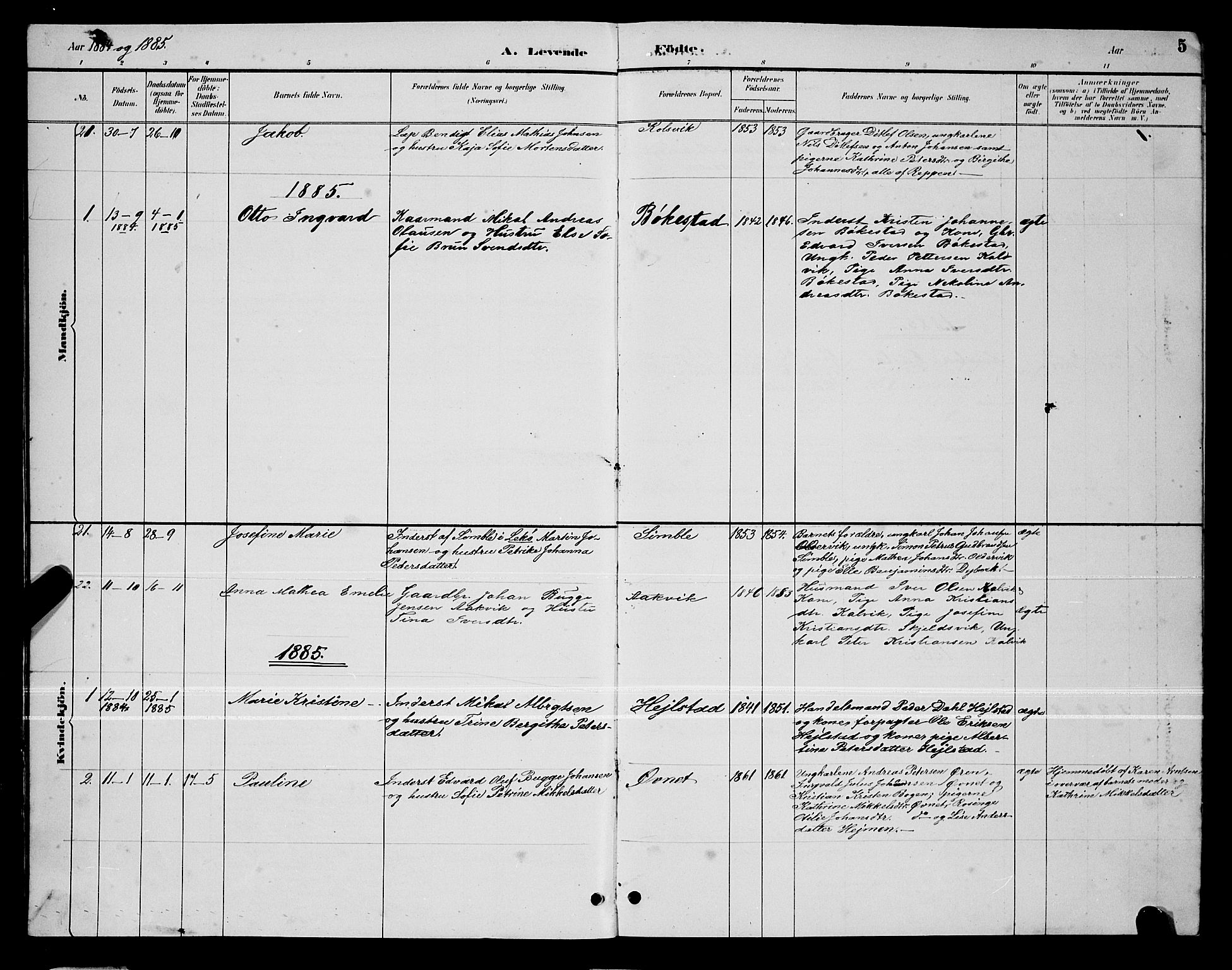 Ministerialprotokoller, klokkerbøker og fødselsregistre - Nordland, SAT/A-1459/810/L0160: Parish register (copy) no. 810C03, 1884-1896, p. 5