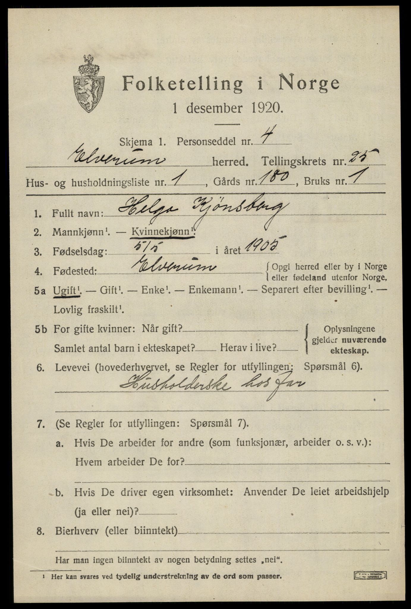 SAH, 1920 census for Elverum, 1920, p. 26232