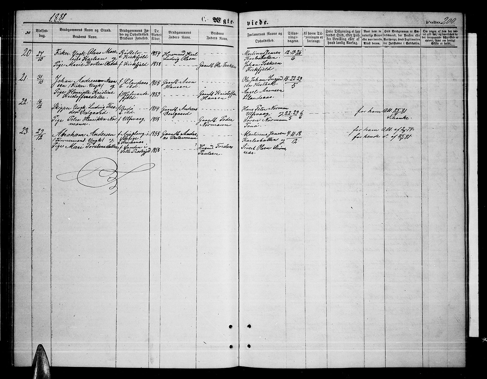 Ministerialprotokoller, klokkerbøker og fødselsregistre - Nordland, AV/SAT-A-1459/859/L0858: Parish register (copy) no. 859C04, 1873-1886, p. 200