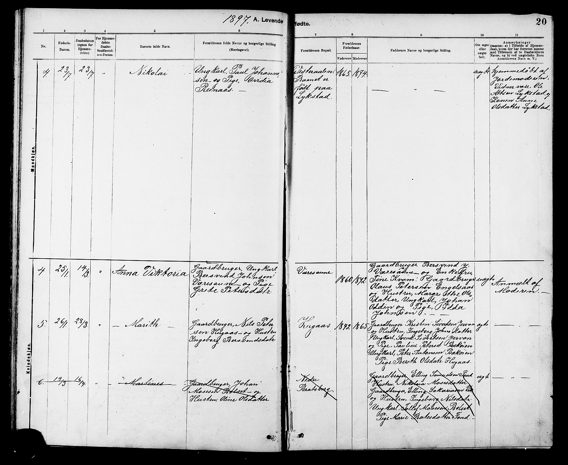 Ministerialprotokoller, klokkerbøker og fødselsregistre - Sør-Trøndelag, SAT/A-1456/608/L0341: Parish register (copy) no. 608C07, 1890-1912, p. 20