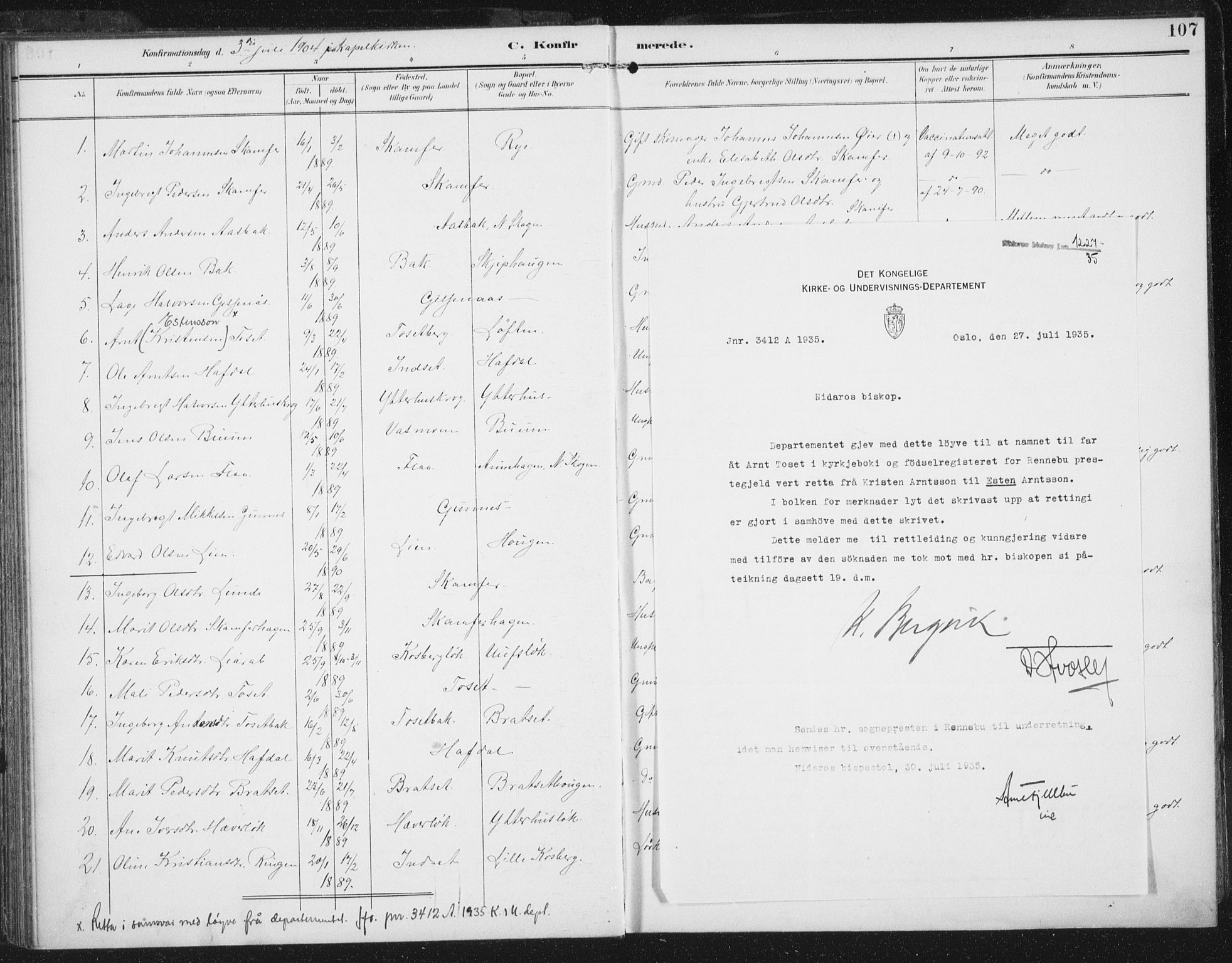 Ministerialprotokoller, klokkerbøker og fødselsregistre - Sør-Trøndelag, AV/SAT-A-1456/674/L0872: Parish register (official) no. 674A04, 1897-1907, p. 107