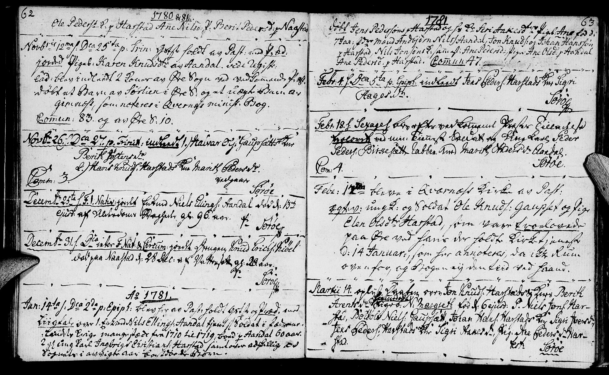 Ministerialprotokoller, klokkerbøker og fødselsregistre - Møre og Romsdal, AV/SAT-A-1454/584/L0962: Parish register (official) no. 584A02, 1765-1812, p. 62-63