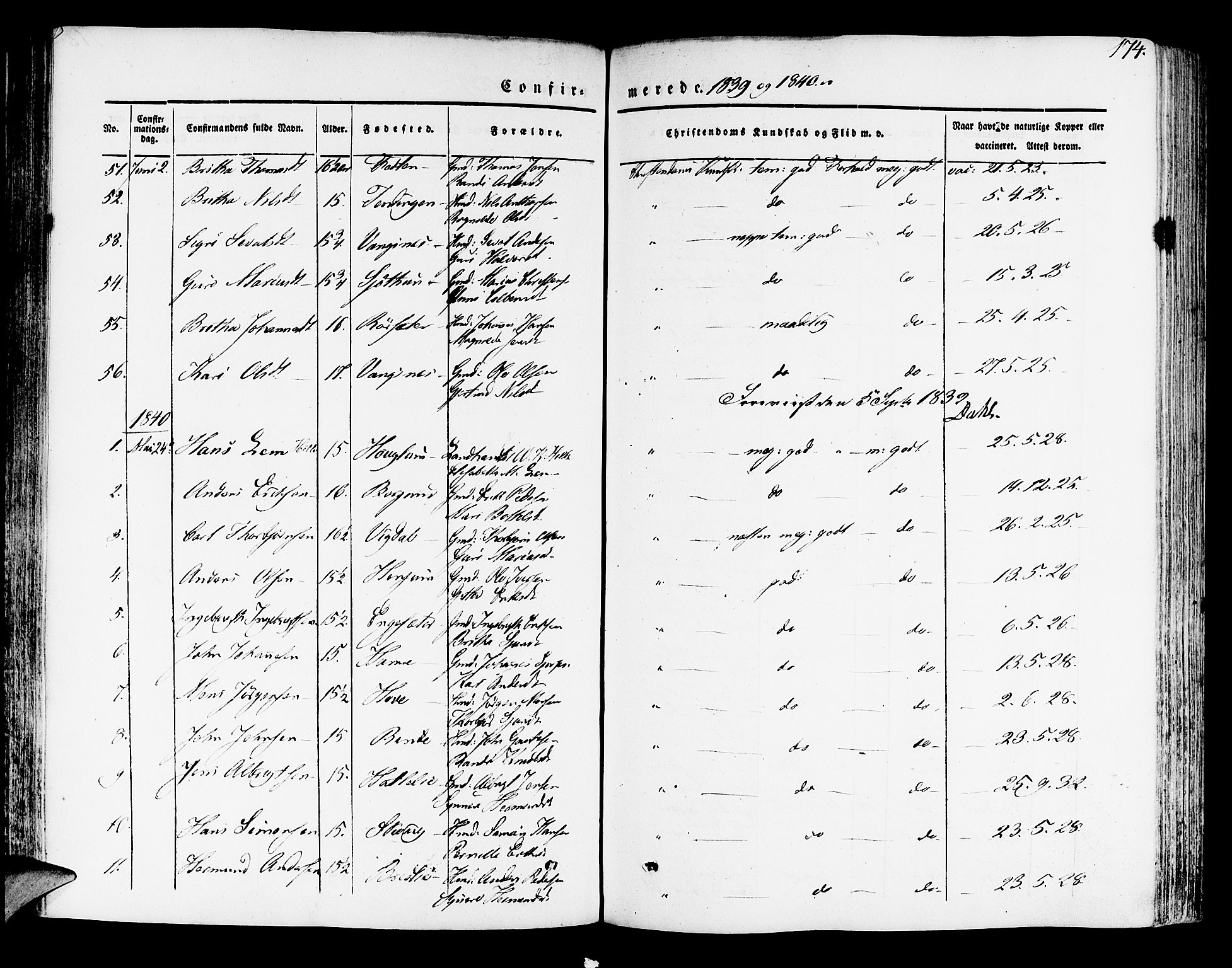 Leikanger sokneprestembete, AV/SAB-A-81001/H/Haa/Haaa/L0007: Parish register (official) no. A 7, 1838-1851, p. 174