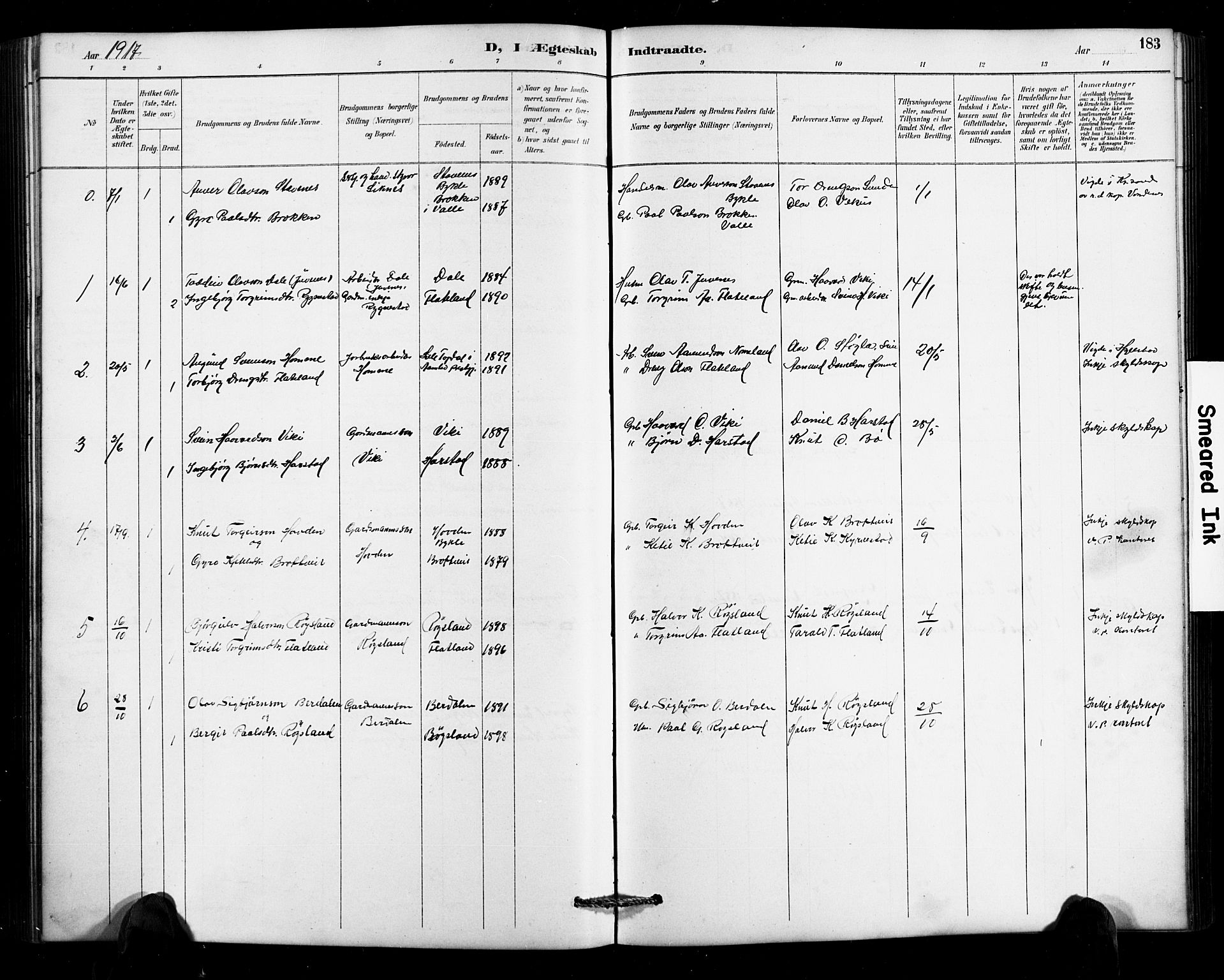 Valle sokneprestkontor, SAK/1111-0044/F/Fb/Fbc/L0004: Parish register (copy) no. B 4, 1890-1928, p. 183