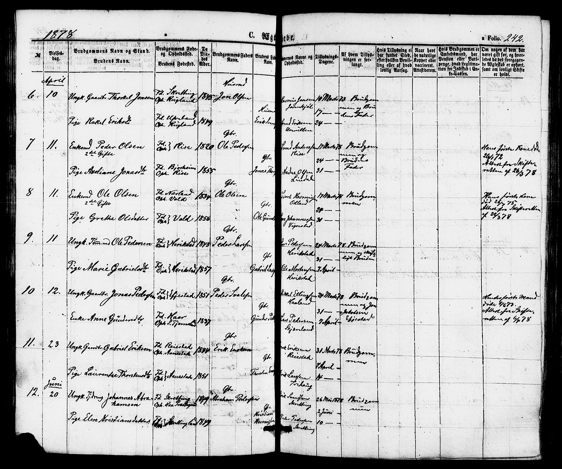 Hå sokneprestkontor, AV/SAST-A-101801/001/30BA/L0009: Parish register (official) no. A 8, 1855-1878, p. 242