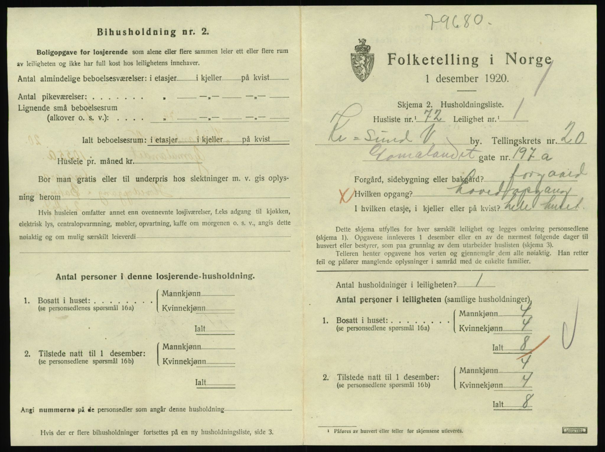 SAT, 1920 census for Kristiansund, 1920, p. 10315