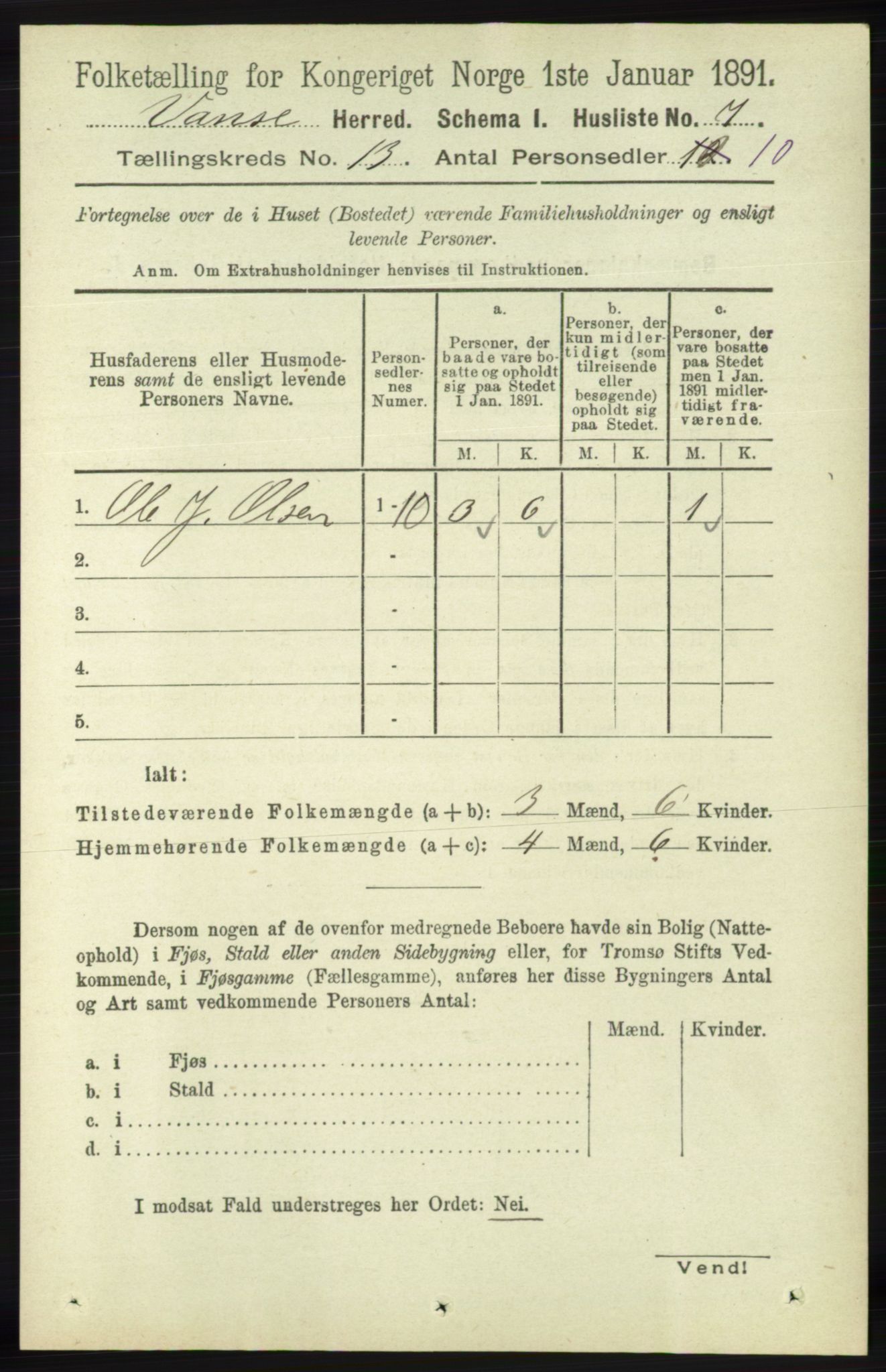 RA, 1891 census for 1041 Vanse, 1891, p. 7464