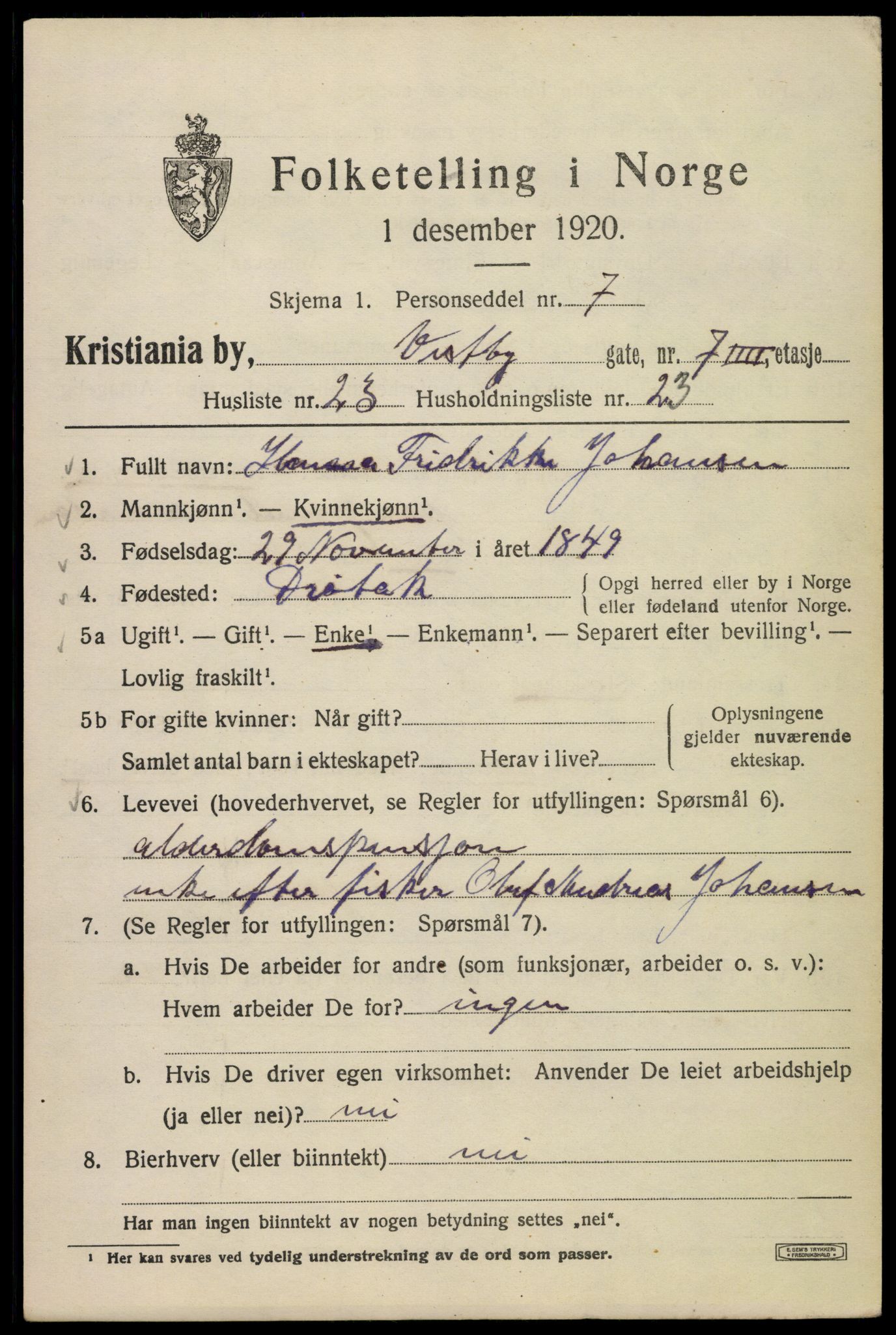 SAO, 1920 census for Kristiania, 1920, p. 631339