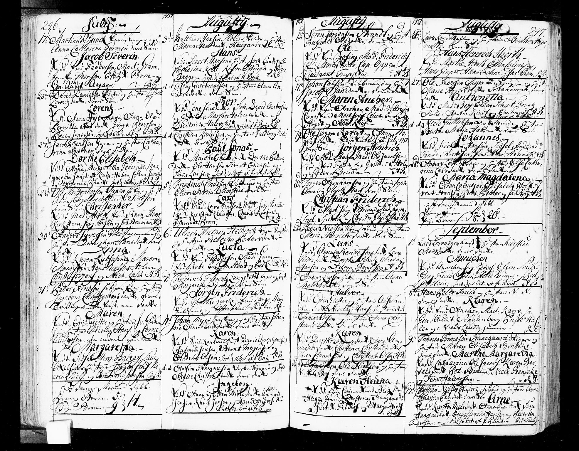 Oslo domkirke Kirkebøker, SAO/A-10752/F/Fa/L0004: Parish register (official) no. 4, 1743-1786, p. 246-247