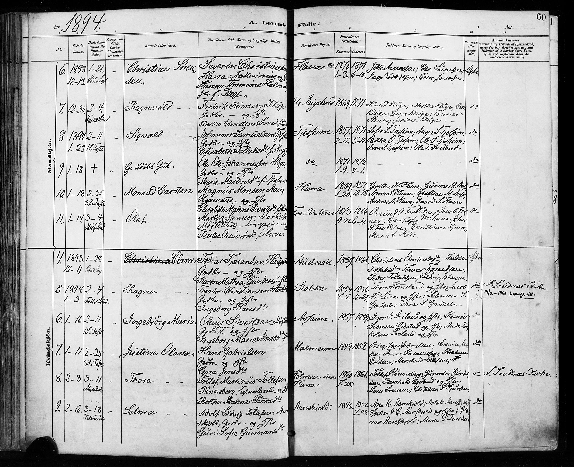 Høyland sokneprestkontor, AV/SAST-A-101799/001/30BA/L0013: Parish register (official) no. A 13.1, 1889-1898, p. 60