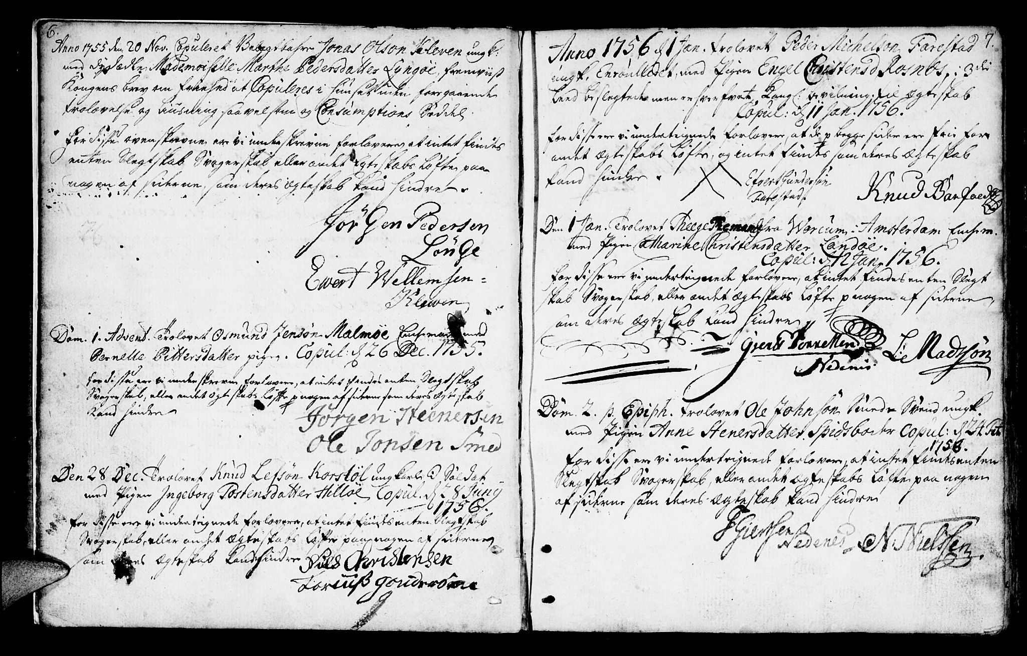 Mandal sokneprestkontor, AV/SAK-1111-0030/F/Fa/Faa/L0006: Parish register (official) no. A 6, 1755-1783, p. 6-7