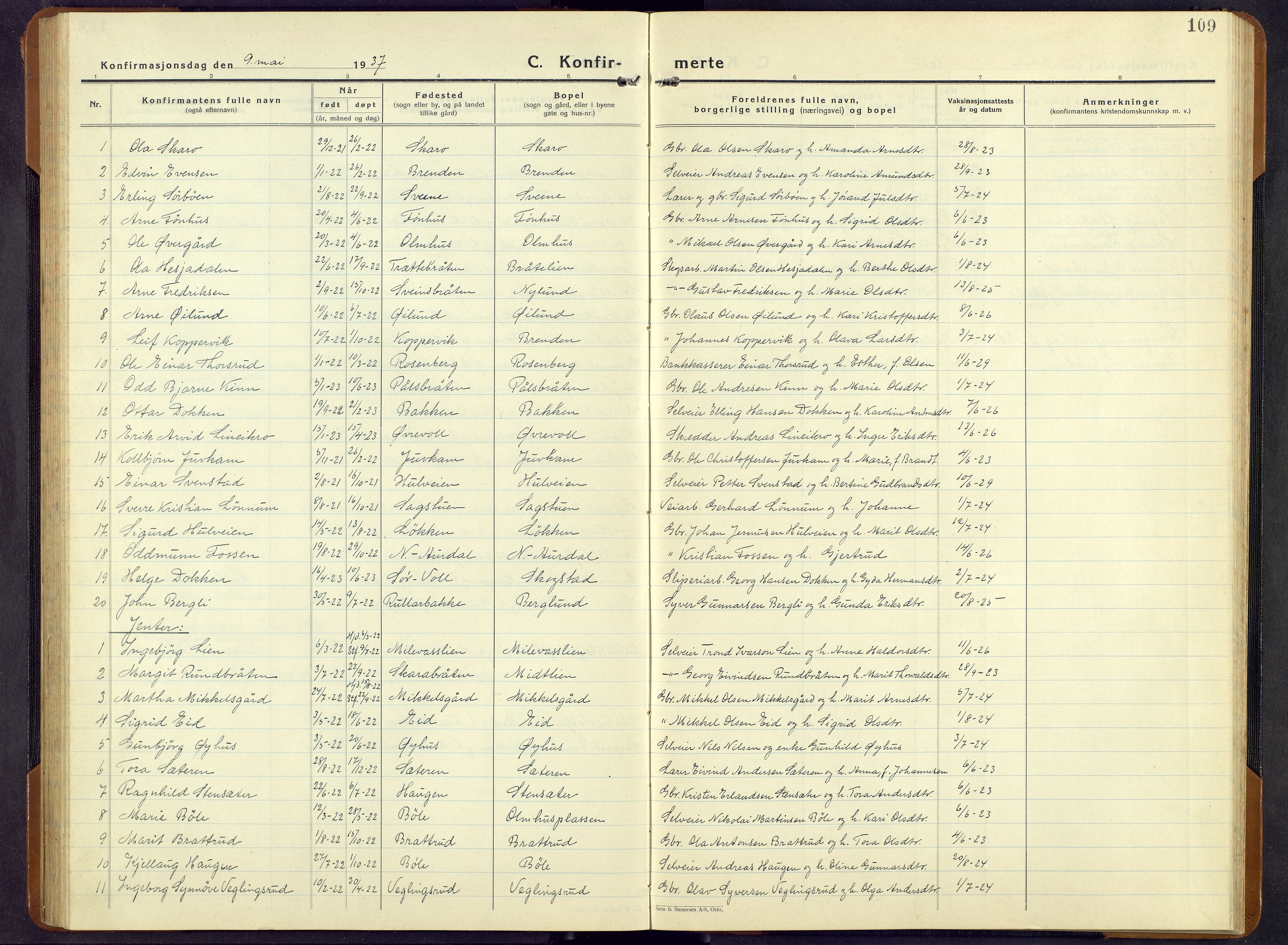 Sør-Aurdal prestekontor, SAH/PREST-128/H/Ha/Hab/L0011: Parish register (copy) no. 11, 1922-1950, p. 109