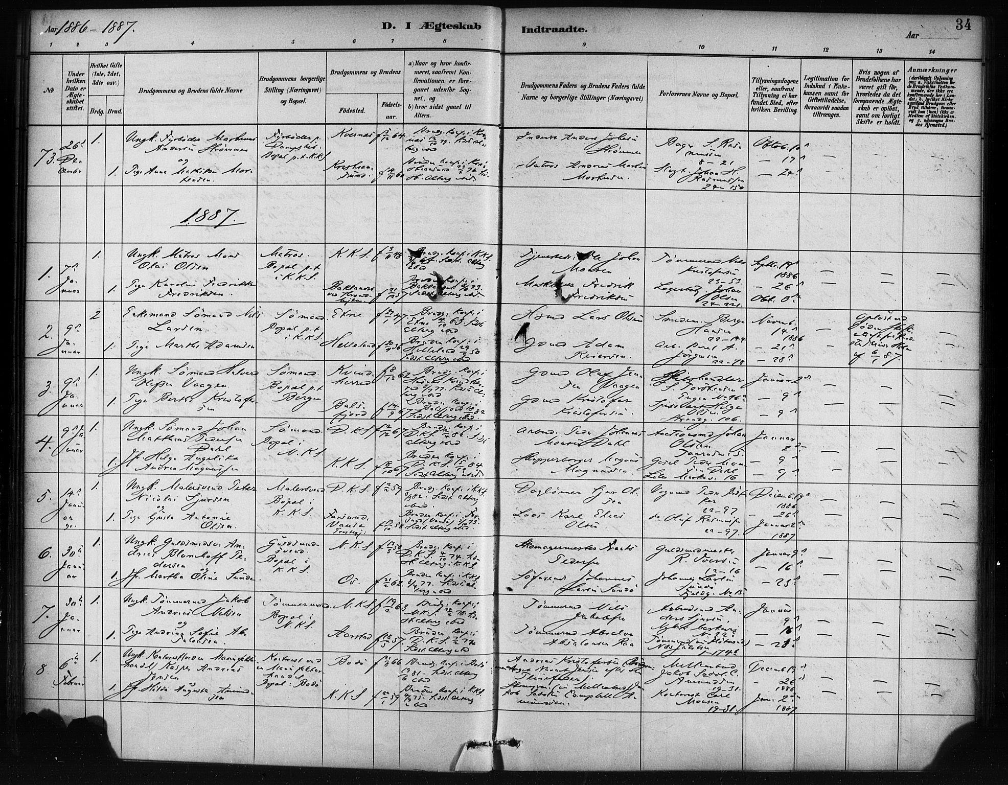 Korskirken sokneprestembete, SAB/A-76101/H/Haa/L0037: Parish register (official) no. D 4, 1883-1904, p. 34