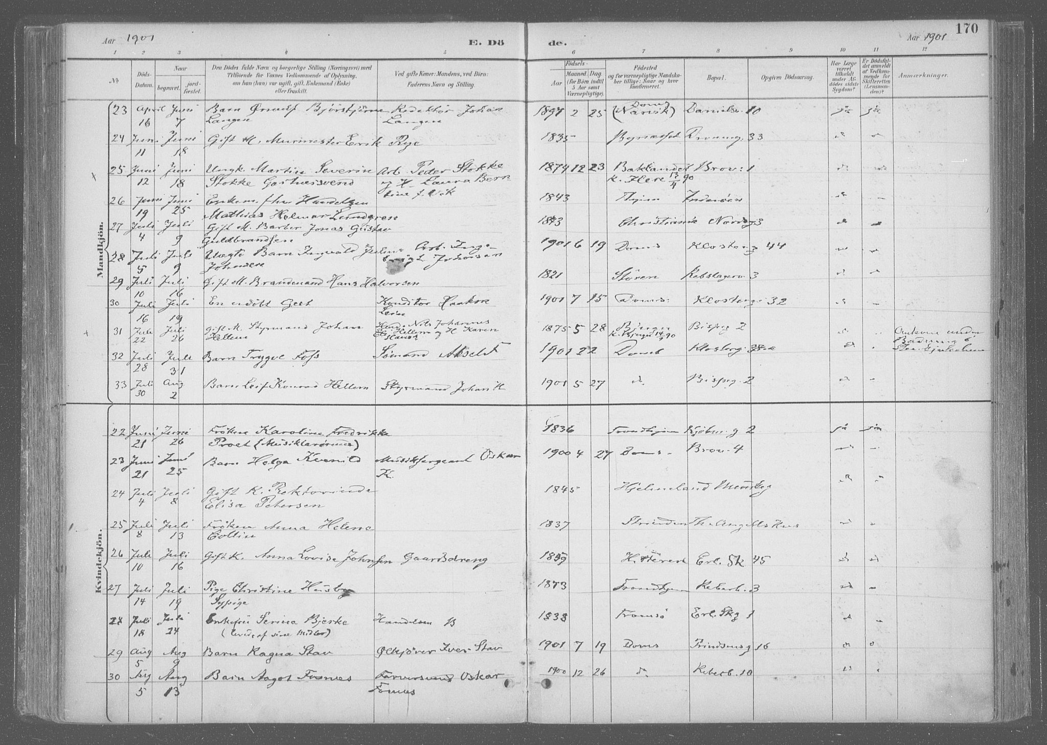 Ministerialprotokoller, klokkerbøker og fødselsregistre - Sør-Trøndelag, AV/SAT-A-1456/601/L0064: Parish register (official) no. 601A31, 1891-1911, p. 170