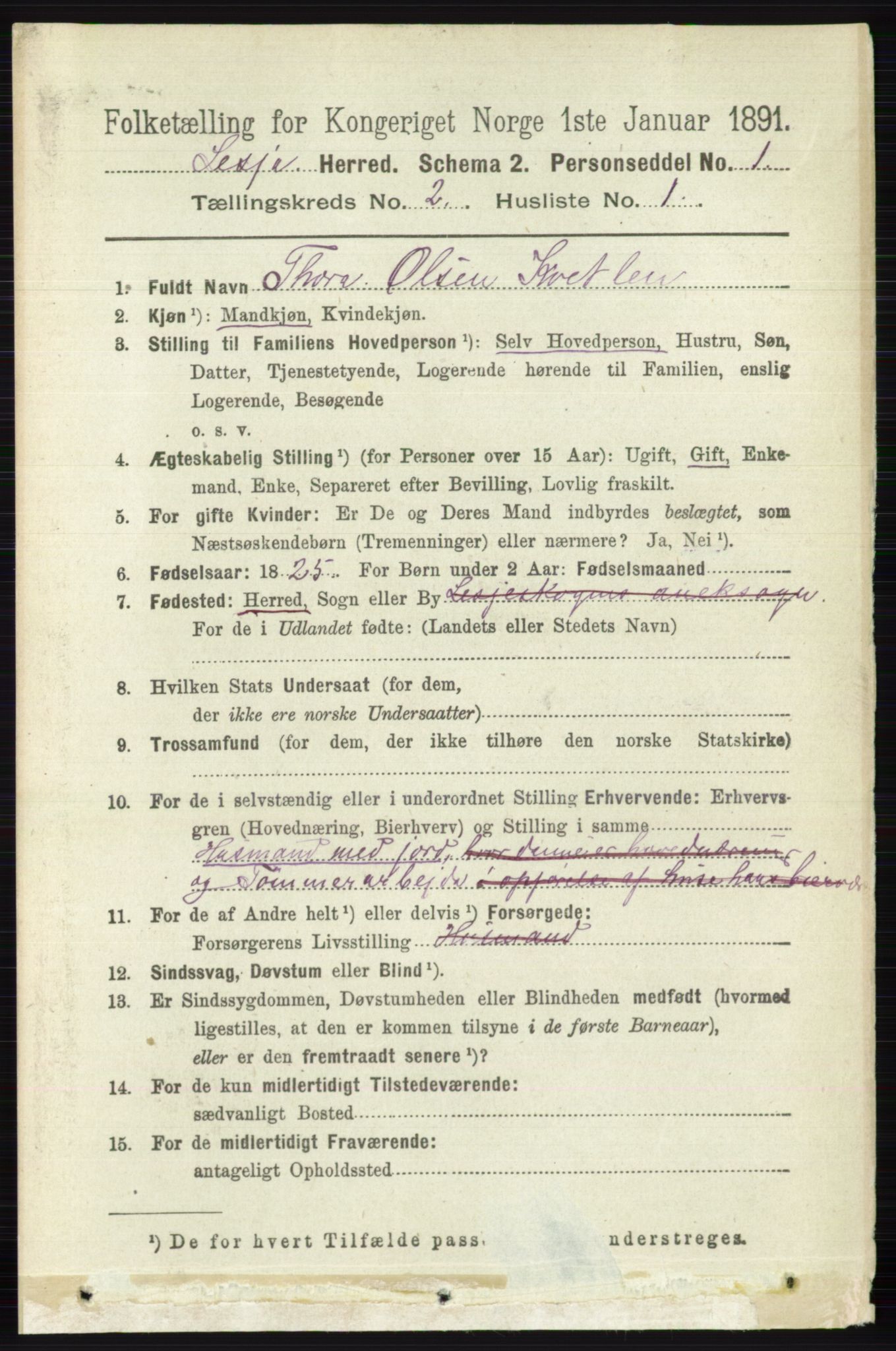 RA, 1891 census for 0512 Lesja, 1891, p. 396