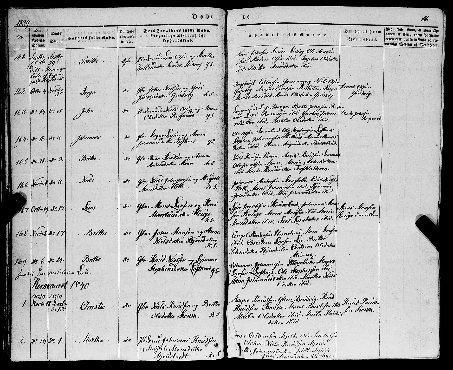 Haus sokneprestembete, AV/SAB-A-75601/H/Haa: Parish register (official) no. A 15, 1838-1847, p. 16