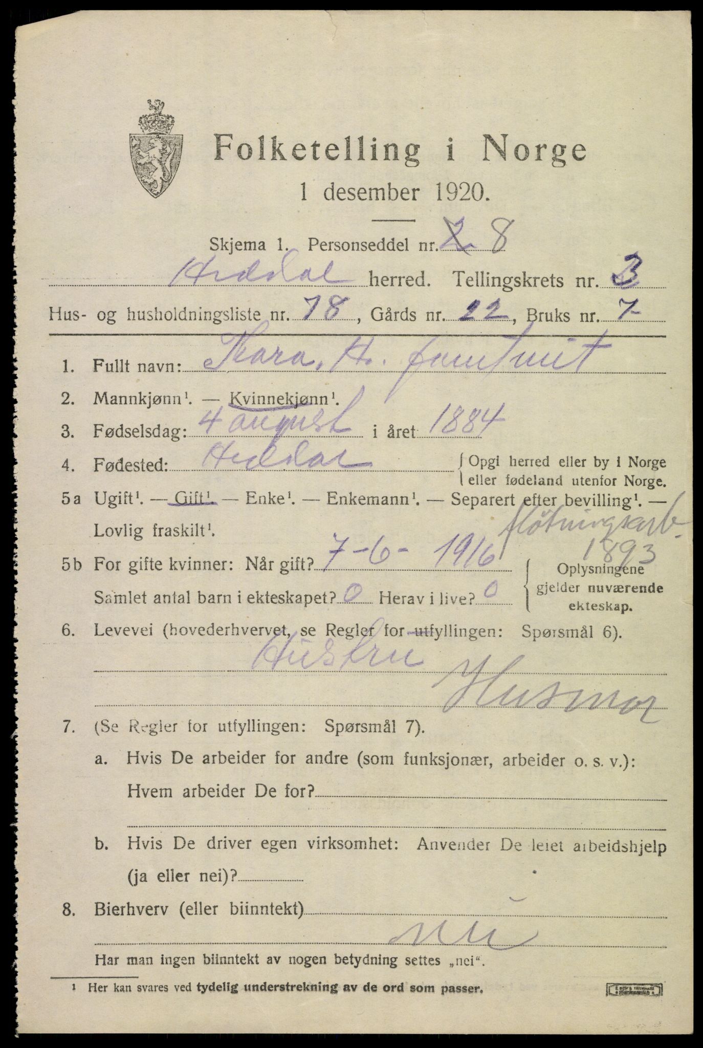 SAKO, 1920 census for Heddal, 1920, p. 4446