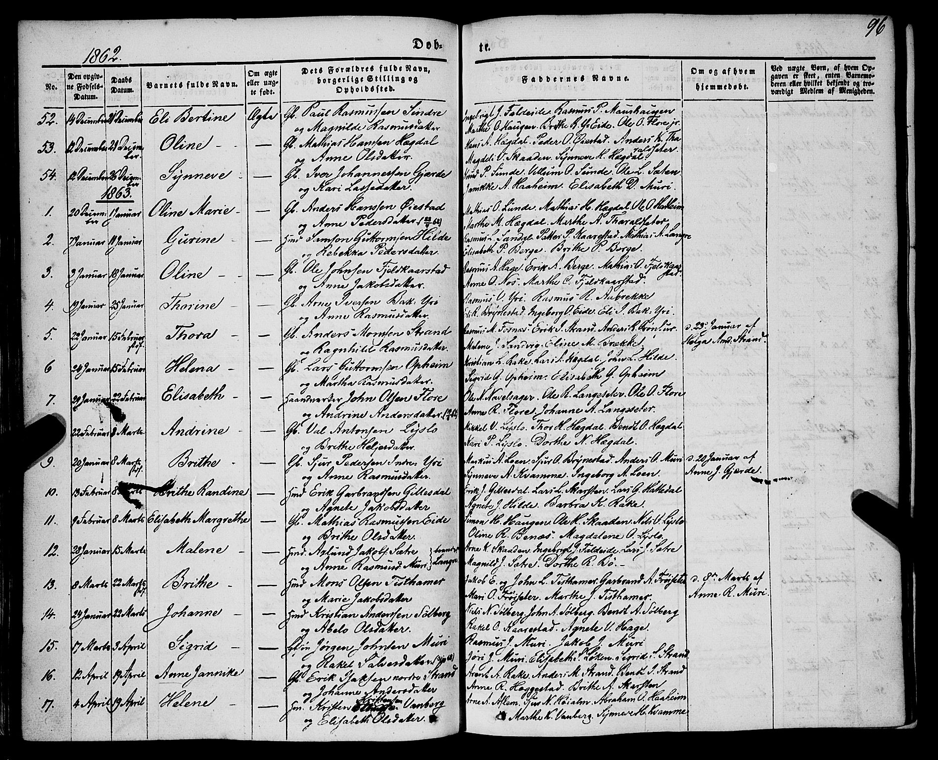 Innvik sokneprestembete, AV/SAB-A-80501: Parish register (official) no. A 5, 1847-1865, p. 96