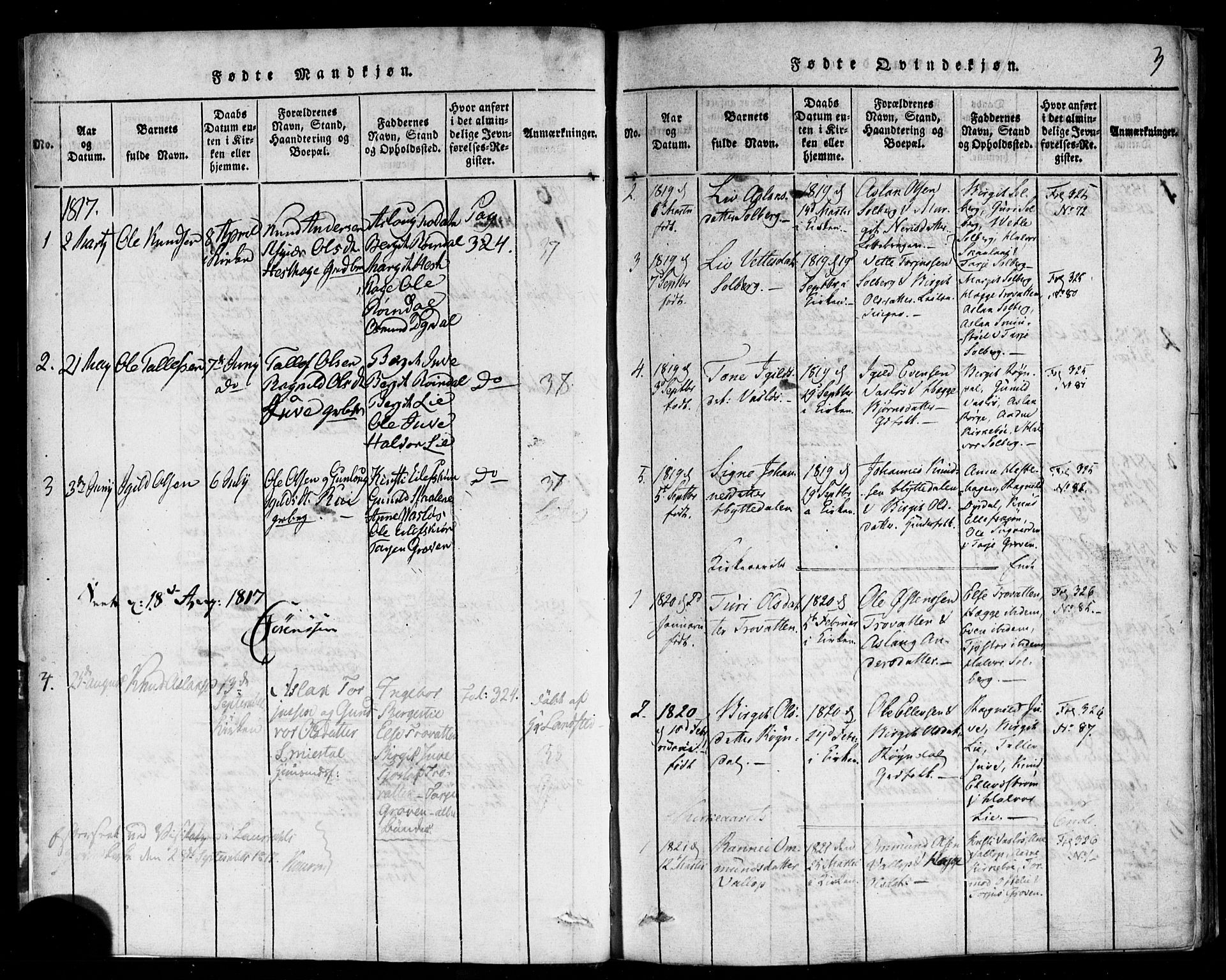 Rauland kirkebøker, SAKO/A-292/F/Fa/L0002: Parish register (official) no. 2, 1815-1860, p. 3