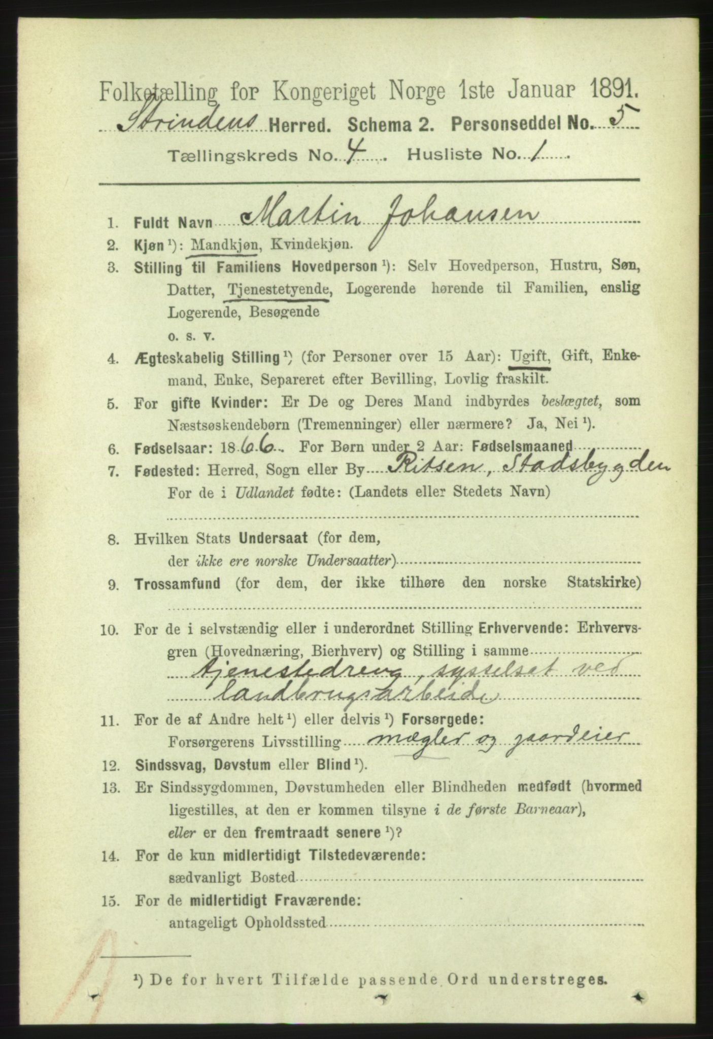 RA, 1891 census for 1660 Strinda, 1891, p. 3813