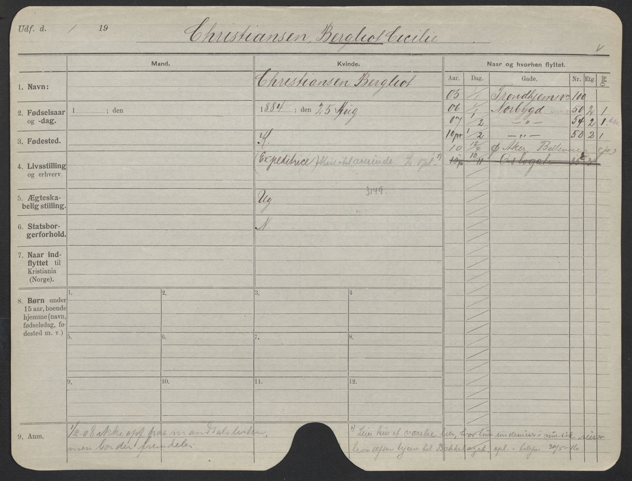 Oslo folkeregister, Registerkort, AV/SAO-A-11715/F/Fa/Fac/L0019: Kvinner, 1906-1914, p. 247a