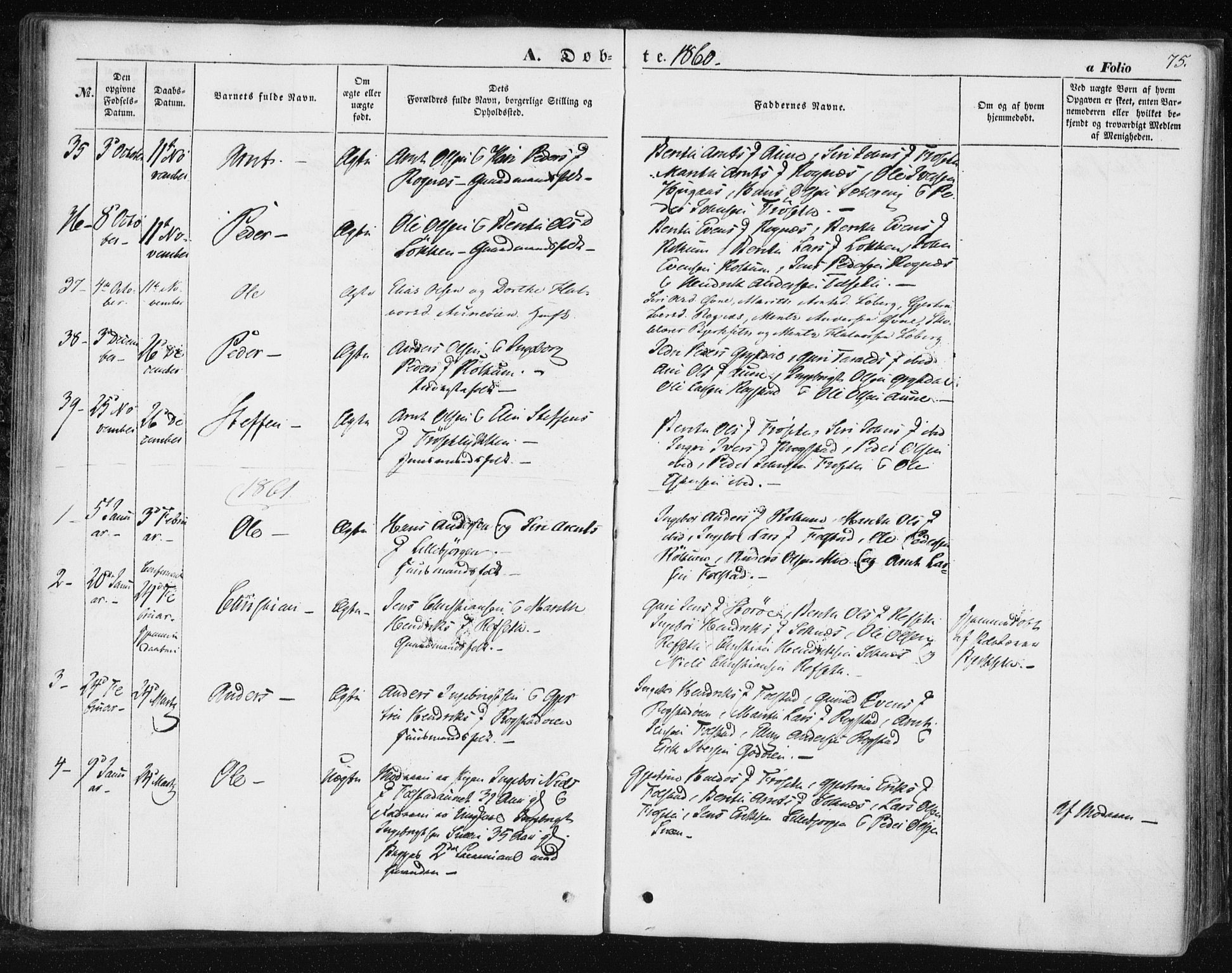 Ministerialprotokoller, klokkerbøker og fødselsregistre - Sør-Trøndelag, SAT/A-1456/687/L1000: Parish register (official) no. 687A06, 1848-1869, p. 75