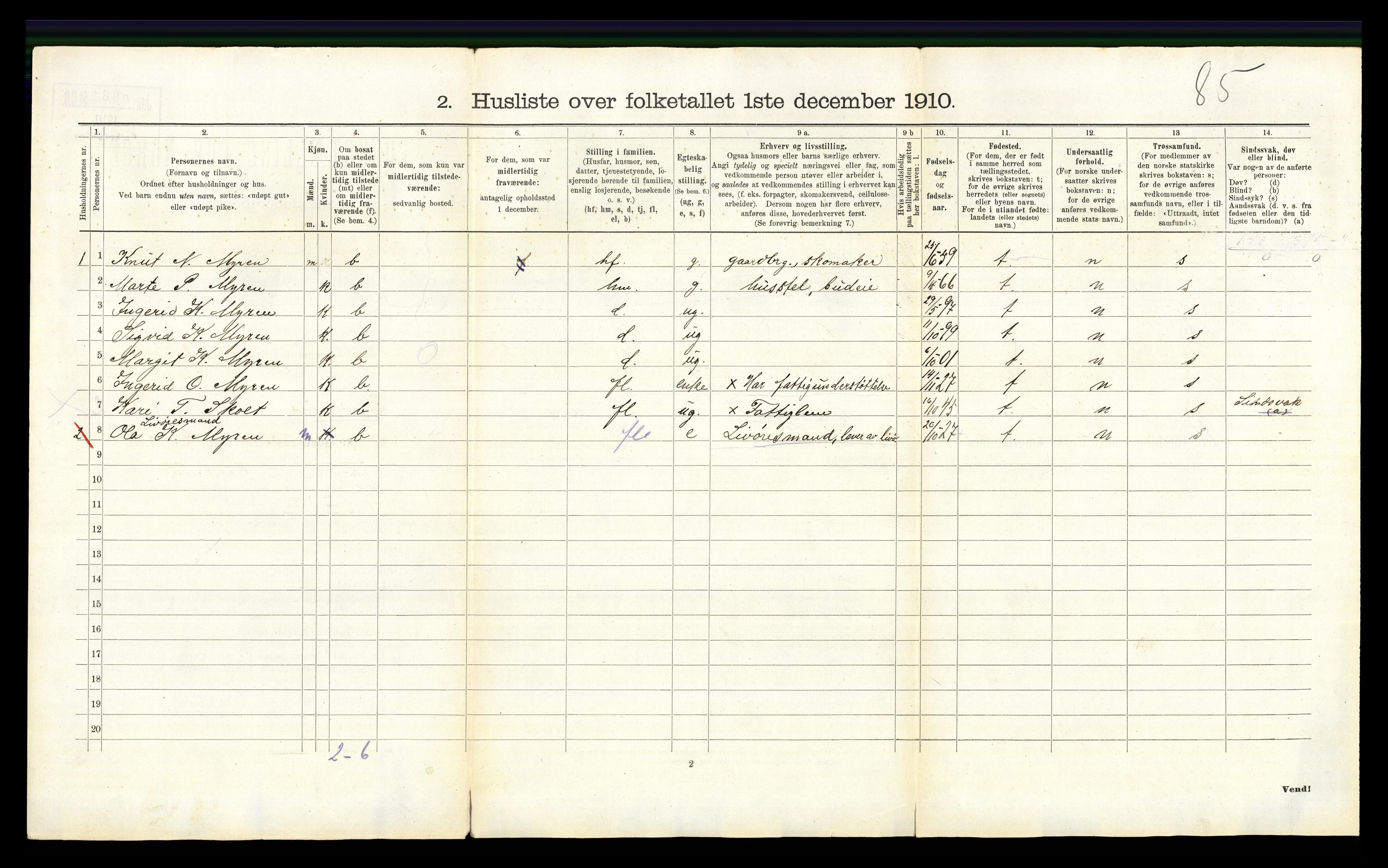 RA, 1910 census for Hemsedal, 1910, p. 61
