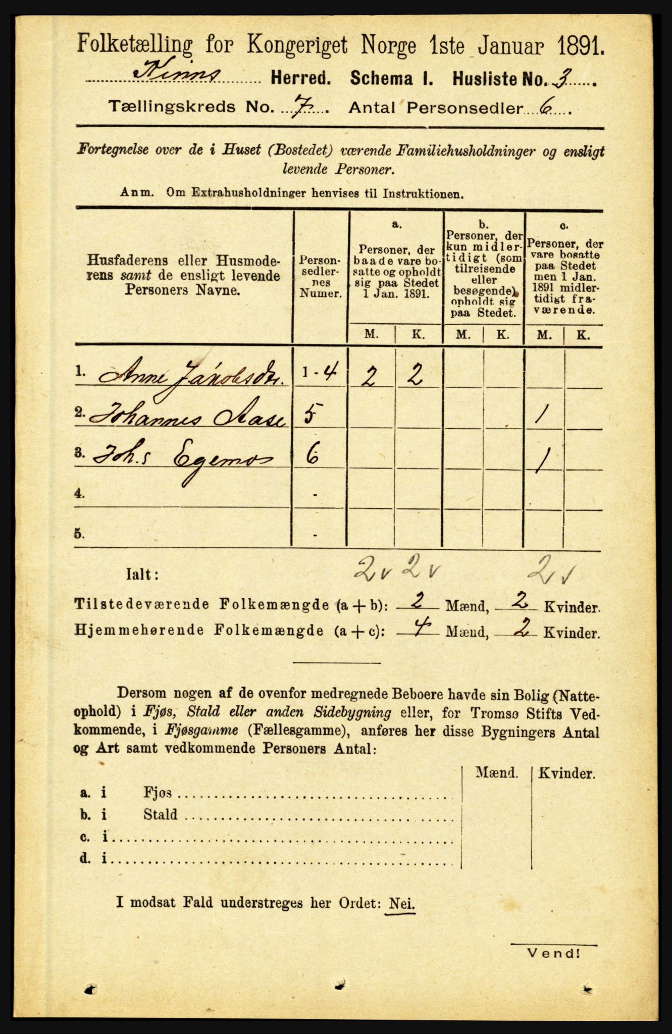 RA, 1891 census for 1437 Kinn, 1891, p. 2617