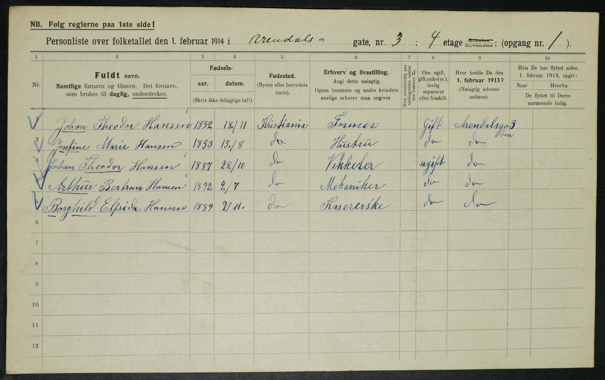 OBA, Municipal Census 1914 for Kristiania, 1914, p. 2072