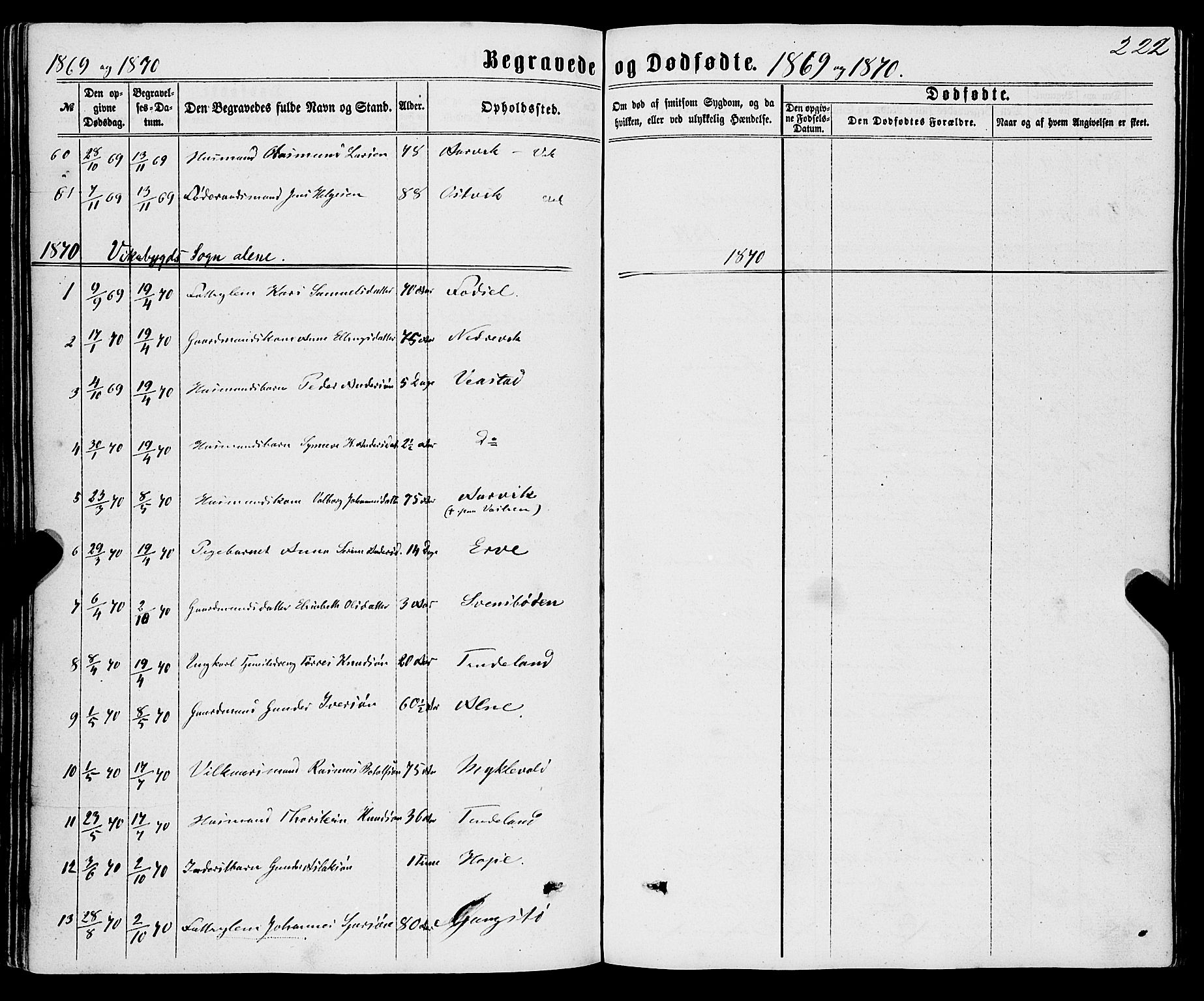 Sveio Sokneprestembete, SAB/A-78501/H/Haa: Parish register (official) no. A 1, 1861-1877, p. 222