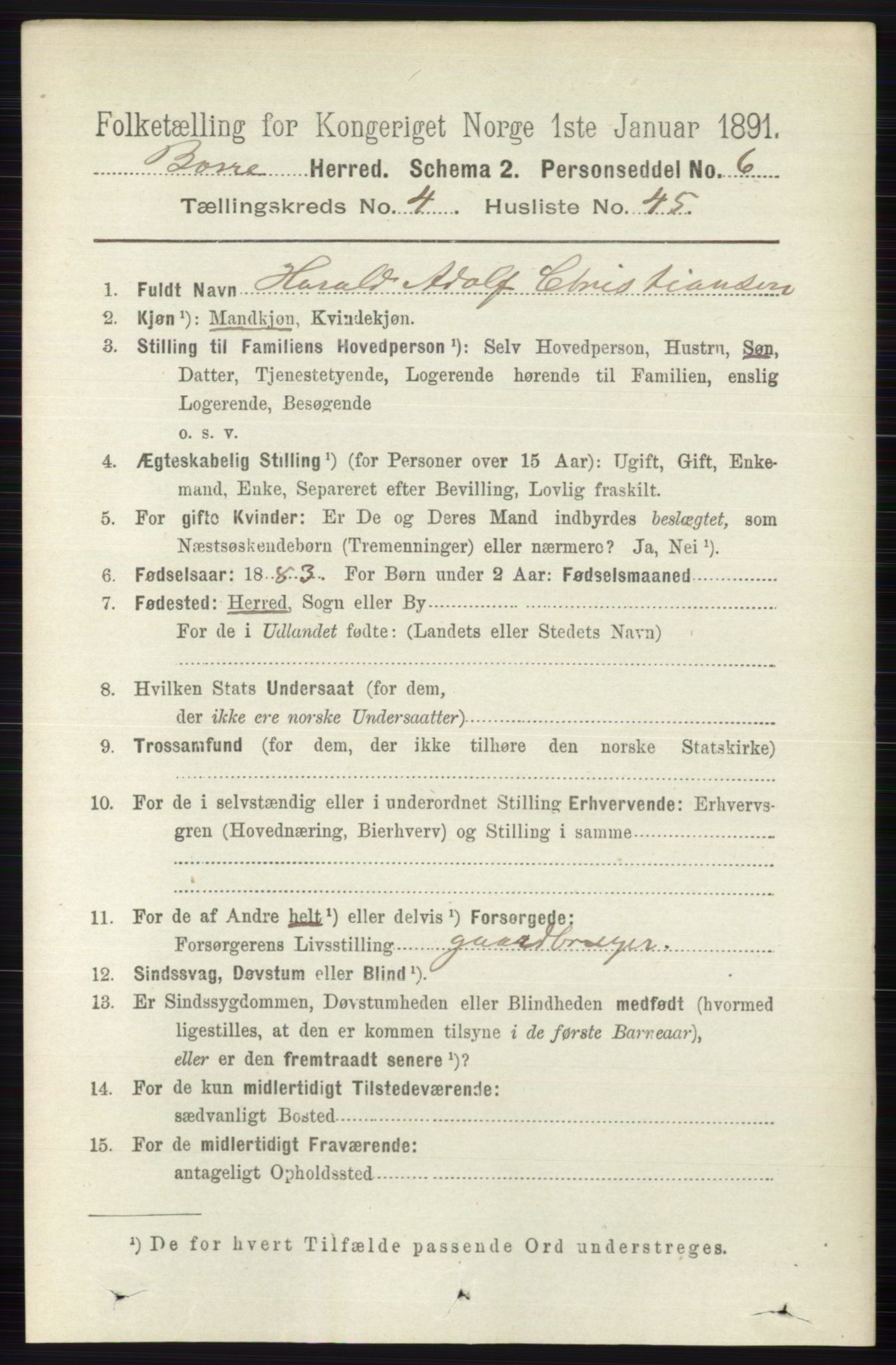 RA, 1891 census for 0717 Borre, 1891, p. 1910