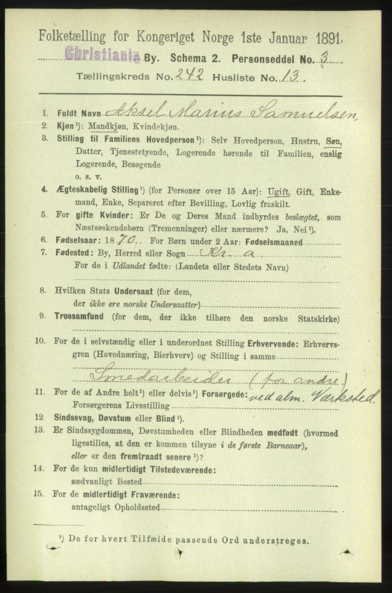 RA, 1891 census for 0301 Kristiania, 1891, p. 147322