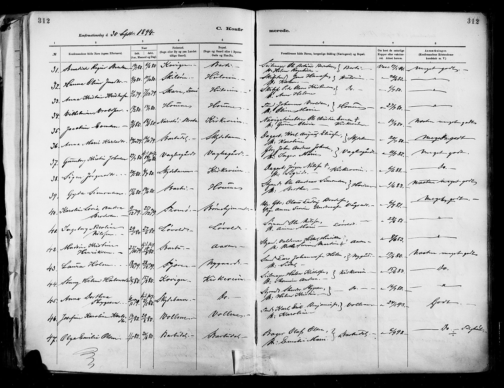 Barbu sokneprestkontor, AV/SAK-1111-0003/F/Fa/L0002: Parish register (official) no. A 2, 1883-1898, p. 312