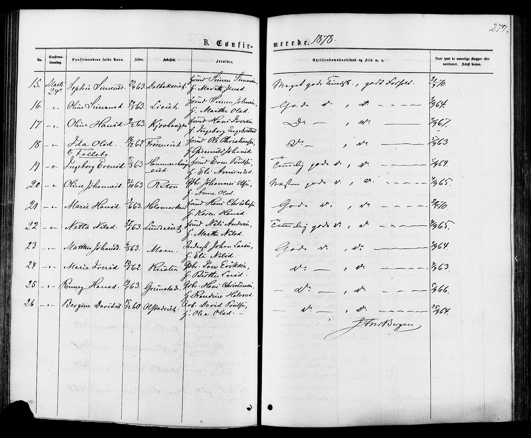 Østre Gausdal prestekontor, SAH/PREST-092/H/Ha/Haa/L0001: Parish register (official) no. 1, 1874-1886, p. 279