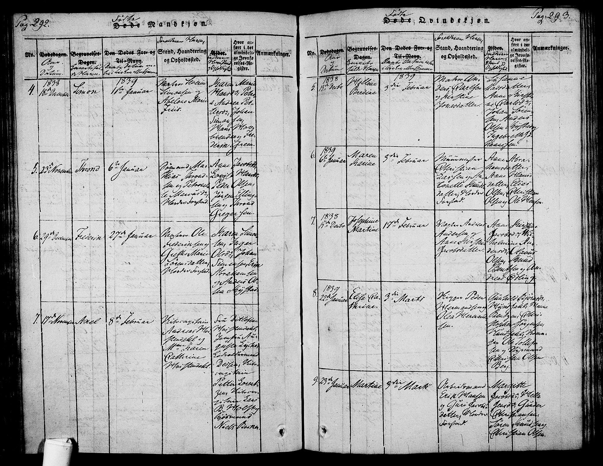 Holmestrand kirkebøker, AV/SAKO-A-346/F/Fa/L0001: Parish register (official) no. 1, 1814-1840, p. 292-293