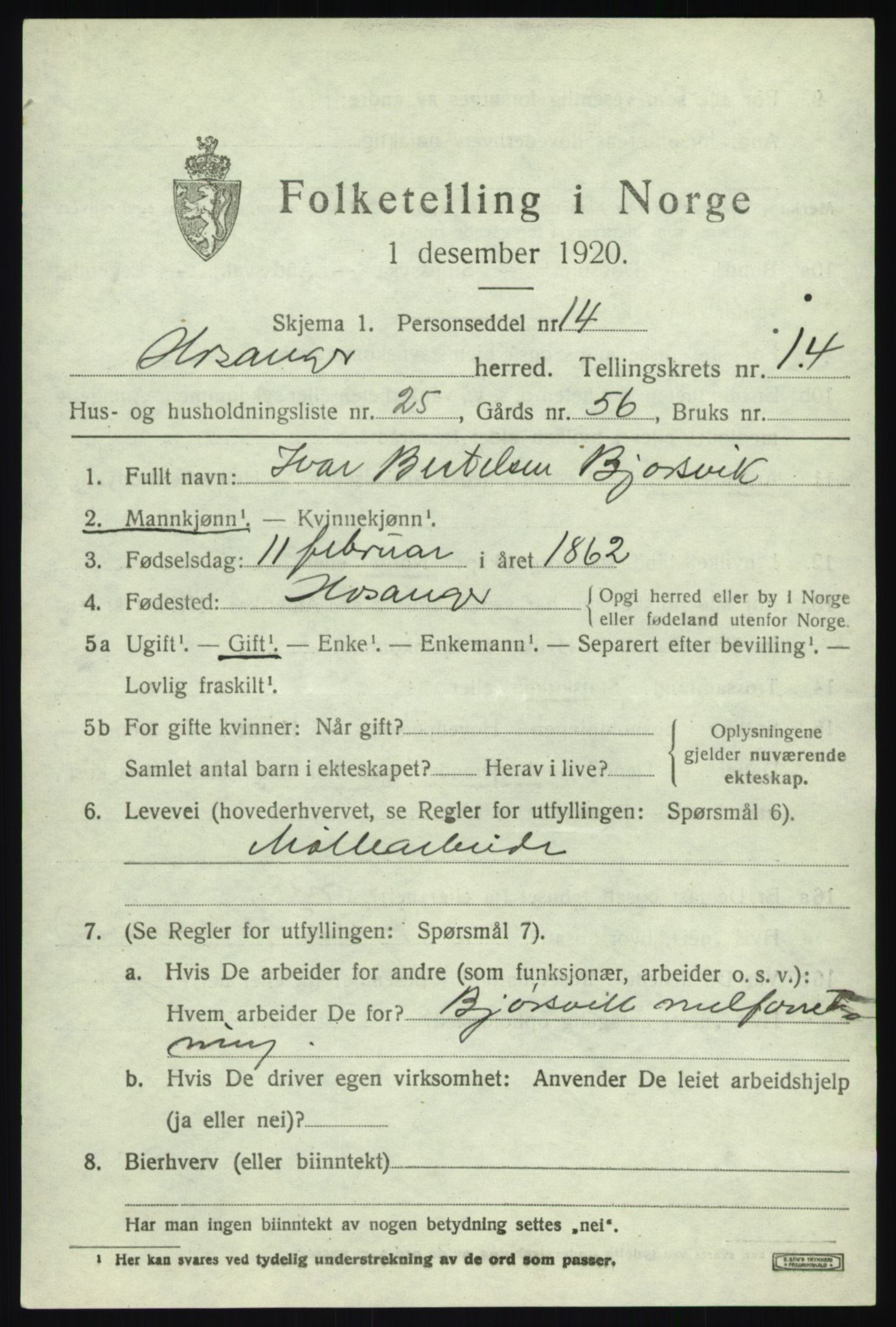 SAB, 1920 census for Hosanger, 1920, p. 5803