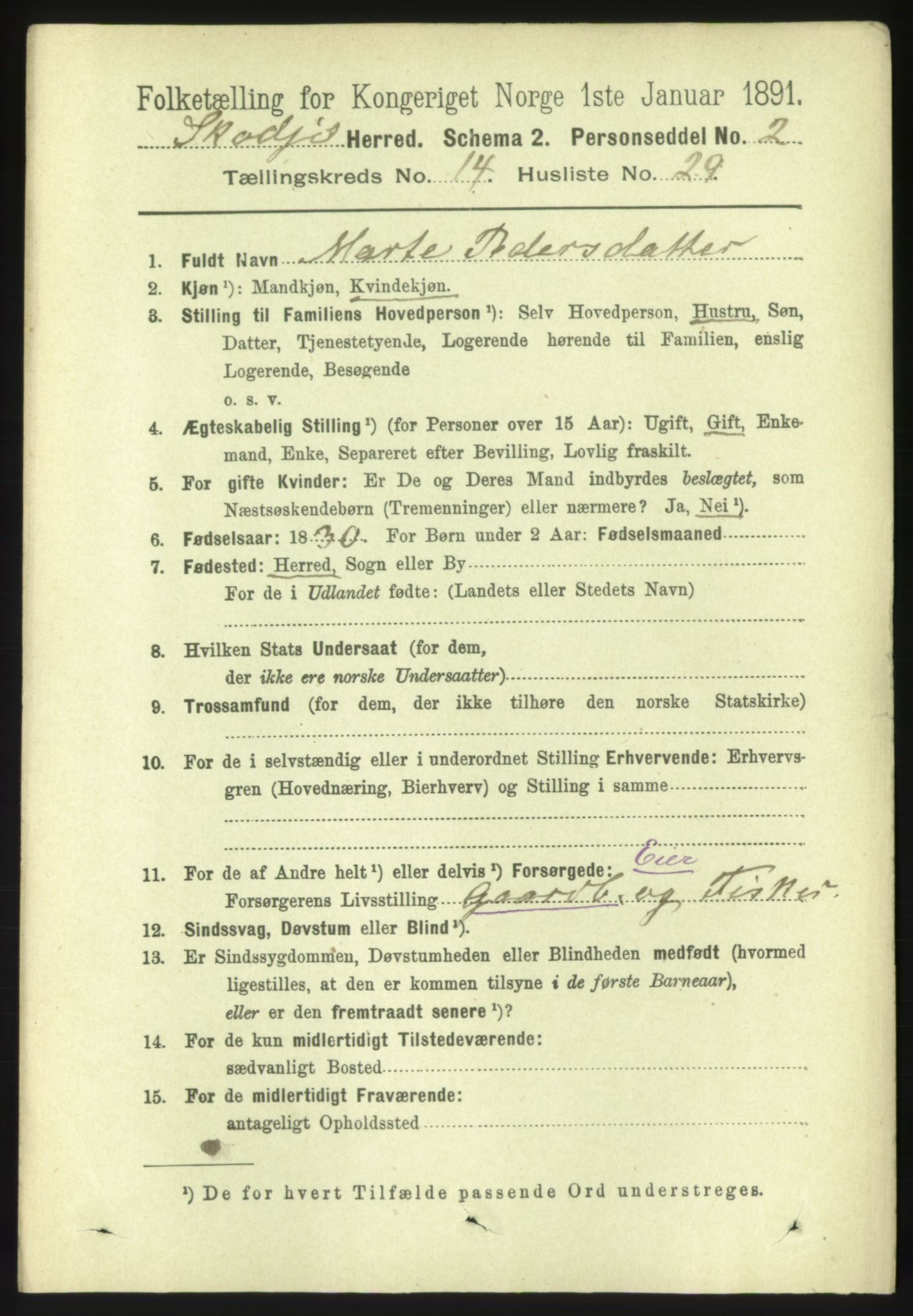 RA, 1891 census for 1529 Skodje, 1891, p. 3178