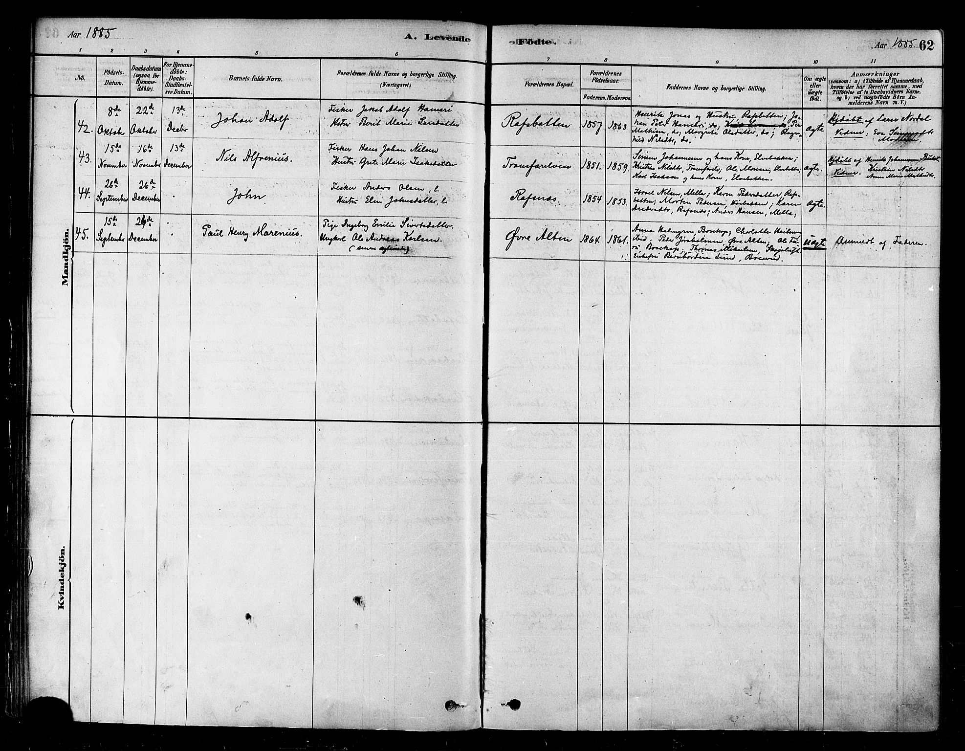 Alta sokneprestkontor, SATØ/S-1338/H/Ha/L0002.kirke: Parish register (official) no. 2, 1879-1892, p. 62