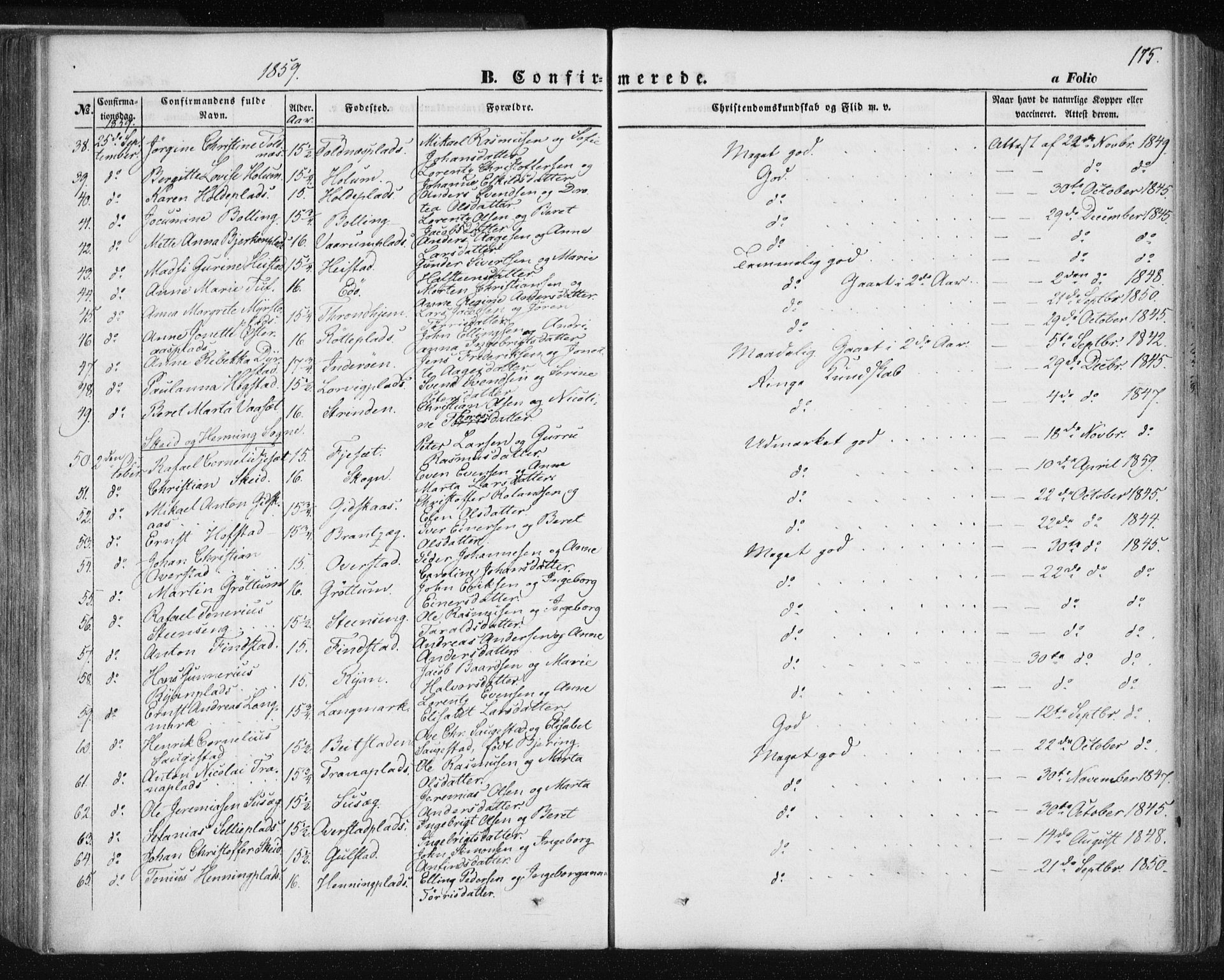 Ministerialprotokoller, klokkerbøker og fødselsregistre - Nord-Trøndelag, AV/SAT-A-1458/735/L0342: Parish register (official) no. 735A07 /1, 1849-1862, p. 175