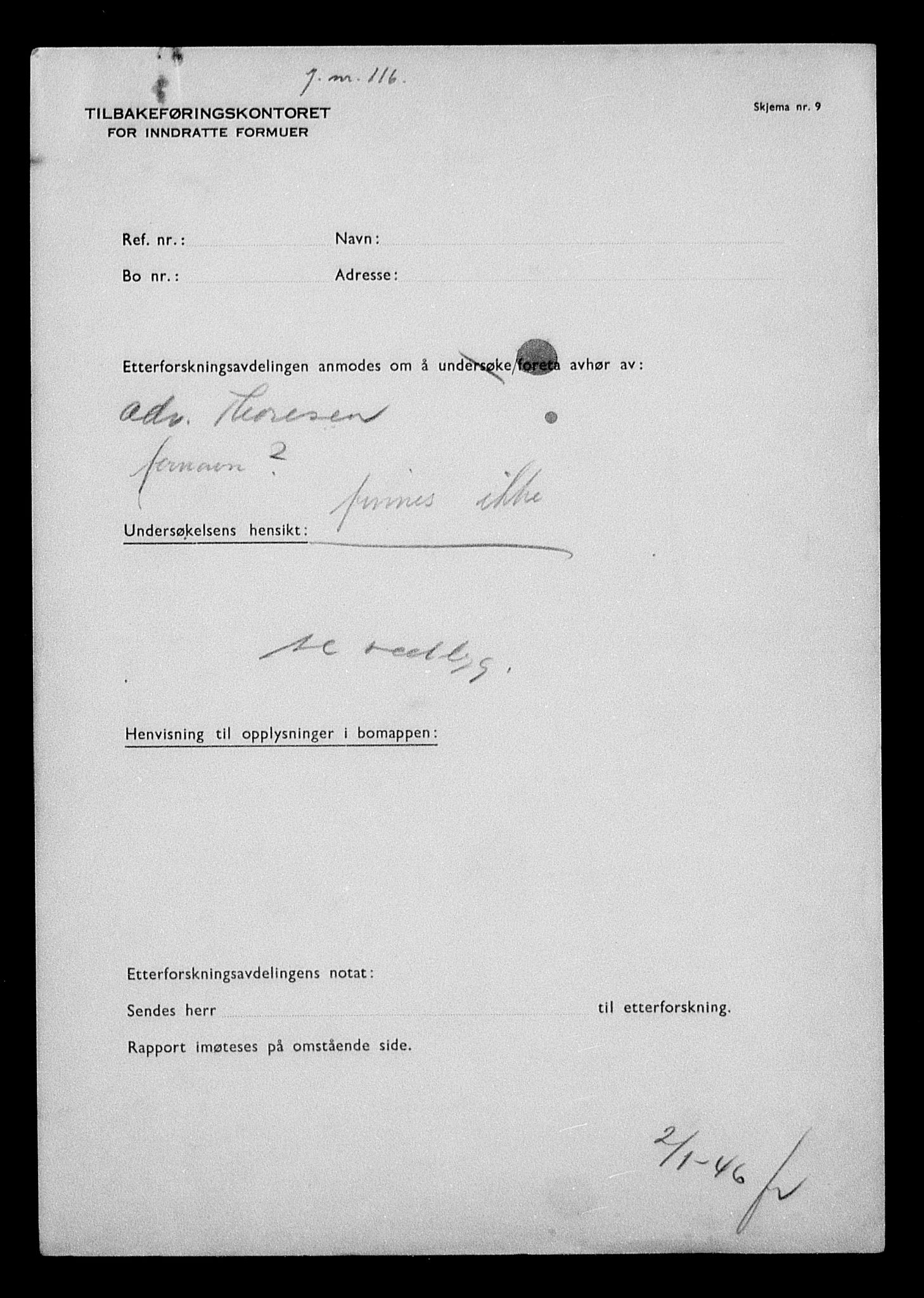 Justisdepartementet, Tilbakeføringskontoret for inndratte formuer, AV/RA-S-1564/H/Hc/Hcc/L0957: --, 1945-1947, p. 435