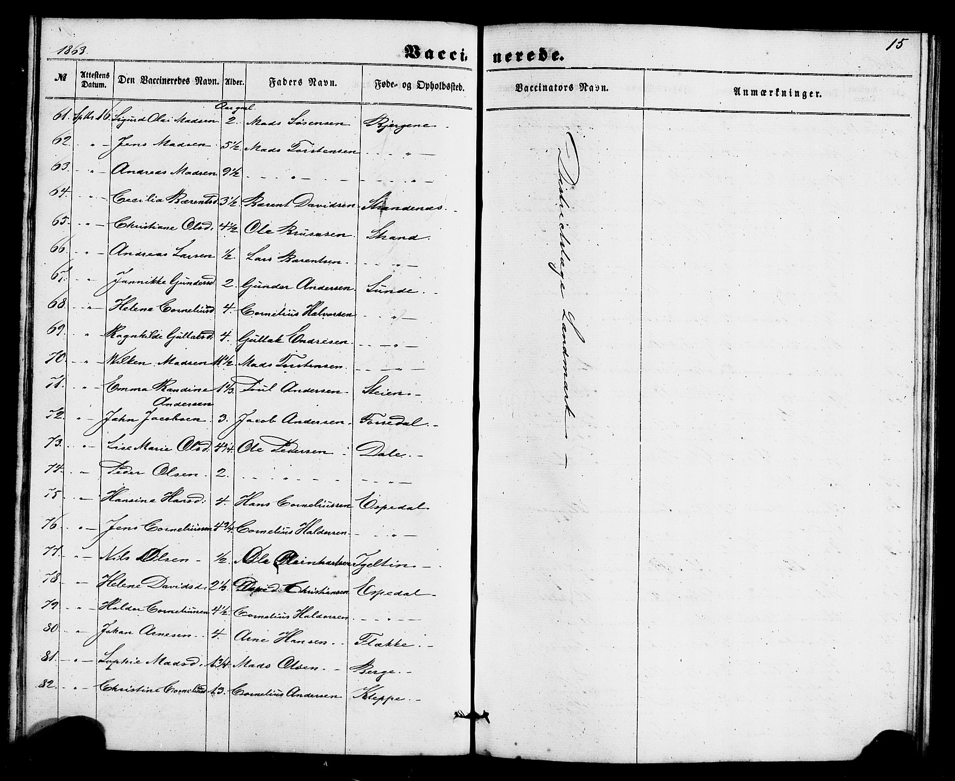 Fjaler sokneprestembete, AV/SAB-A-79801/H/Haa/Haaa/L0011: Parish register (official) no. A 11, 1860-1867, p. 15