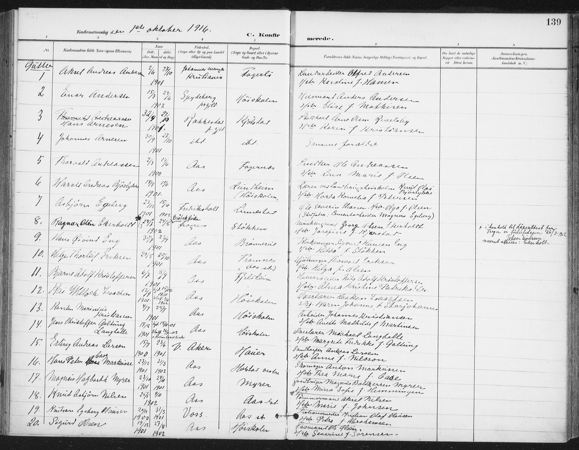 Ås prestekontor Kirkebøker, SAO/A-10894/F/Fa/L0010: Parish register (official) no. I 10, 1900-1918, p. 139