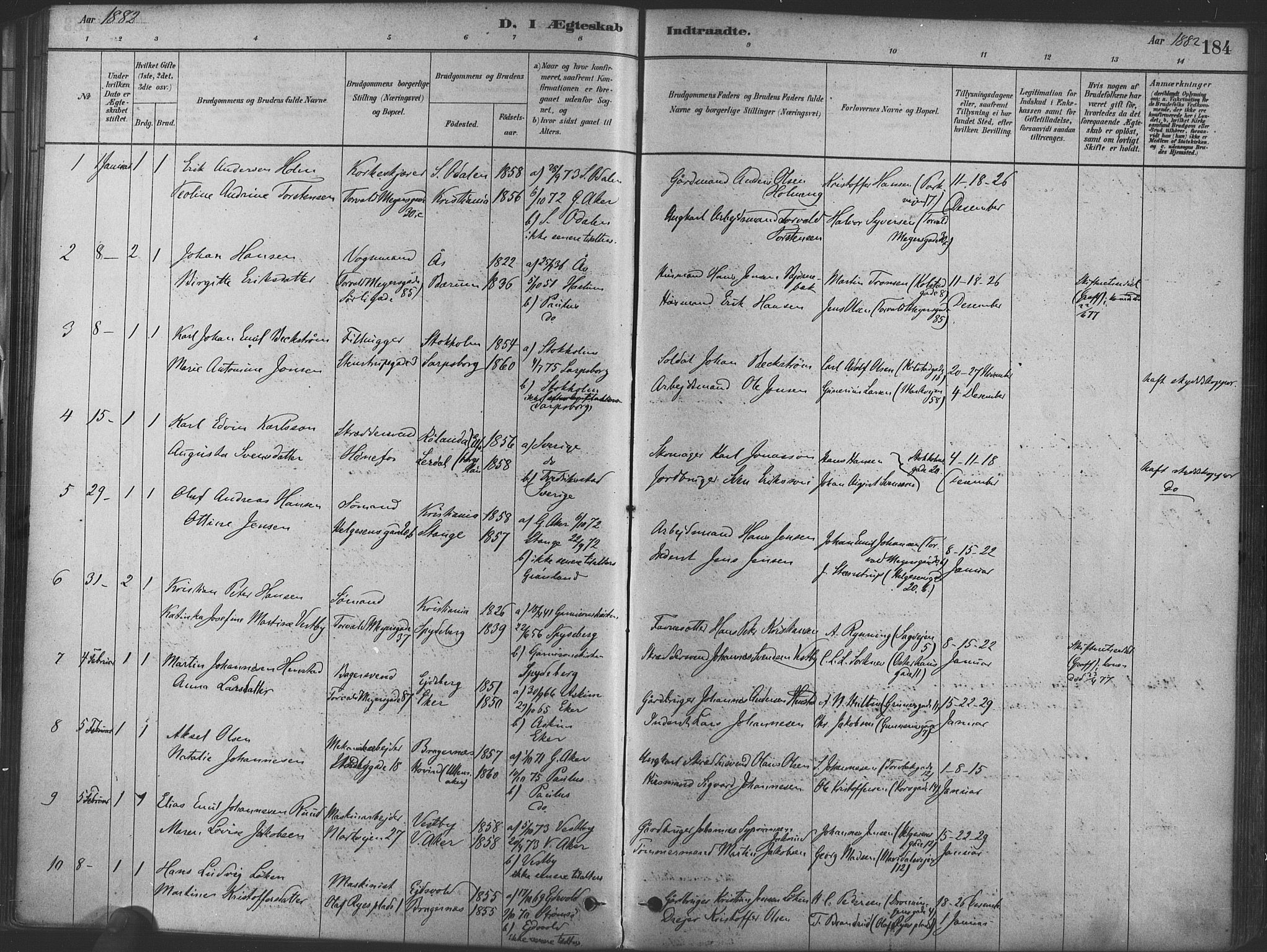 Paulus prestekontor Kirkebøker, AV/SAO-A-10871/F/Fa/L0004: Parish register (official) no. 4, 1879-1891, p. 184