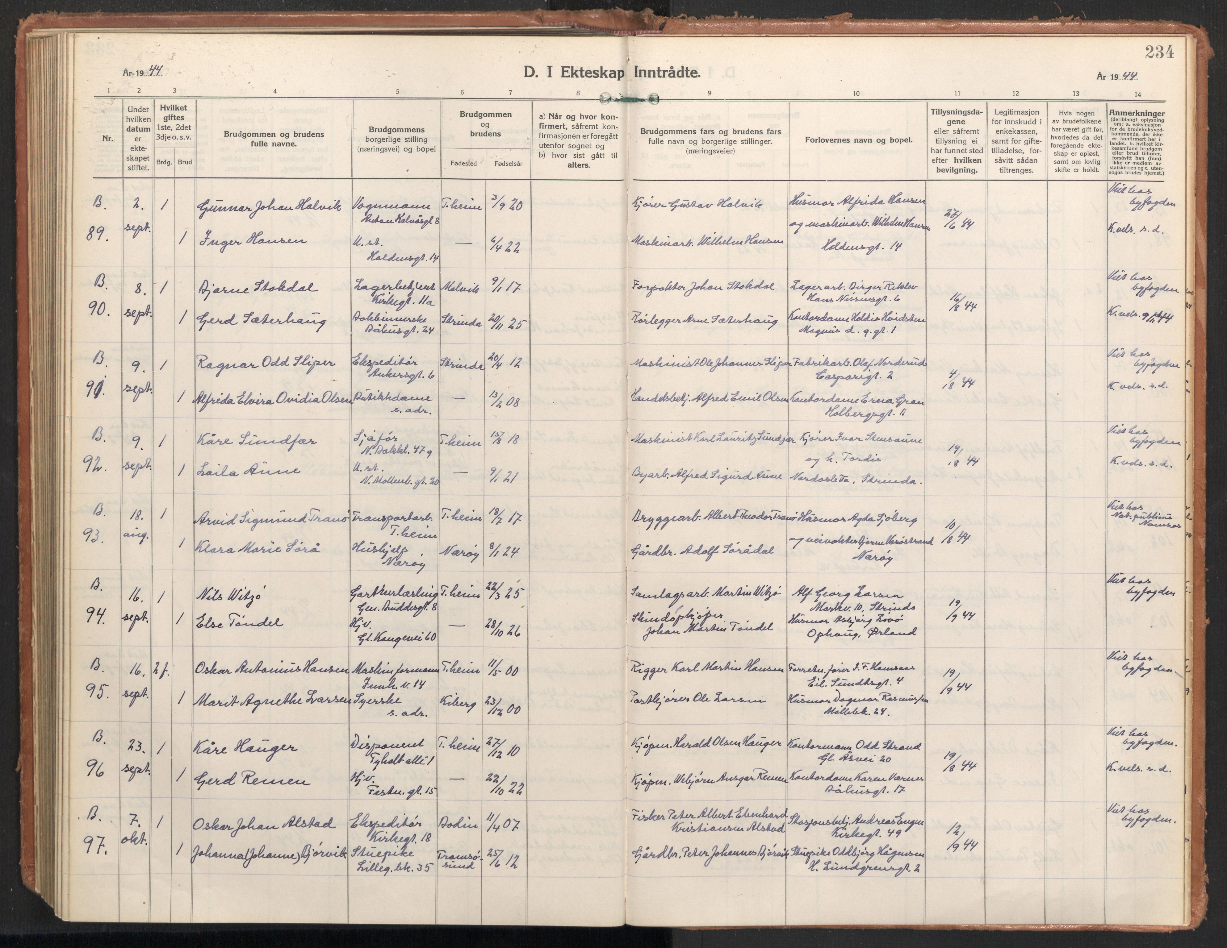 Ministerialprotokoller, klokkerbøker og fødselsregistre - Sør-Trøndelag, AV/SAT-A-1456/604/L0209: Parish register (official) no. 604A29, 1931-1945, p. 234